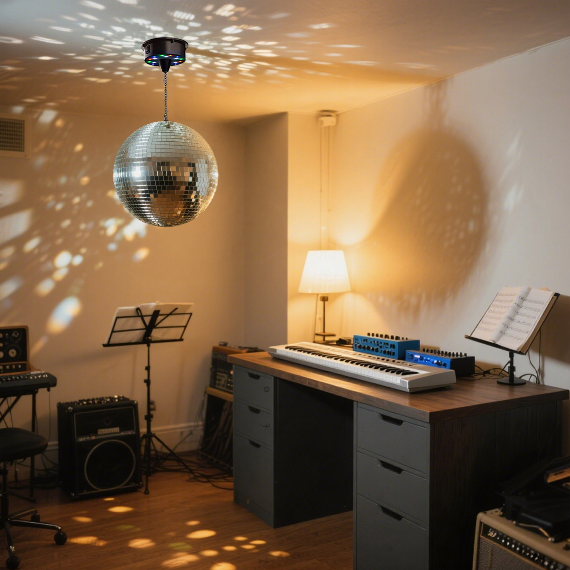 12" Lustrzana piłka dyskotekowa i obrotowy silnik PinSpot Light Set Home Party Club Scena - Zdjęcie 10 z 24