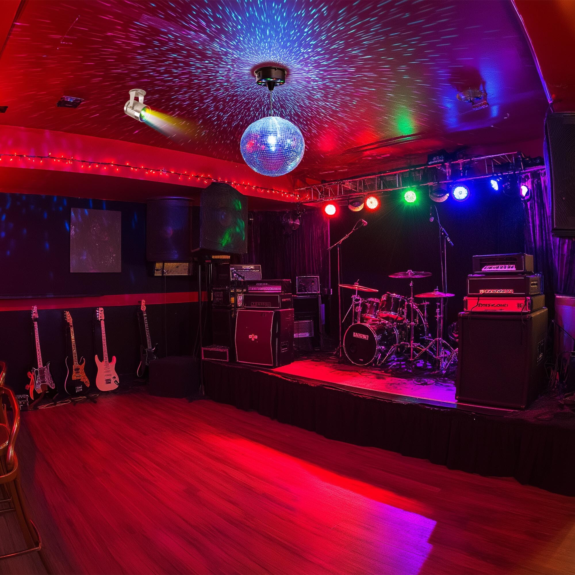 12" Lustrzana piłka dyskotekowa i obrotowy silnik PinSpot Light Set Home Party Club Scena - Zdjęcie 11 z 24