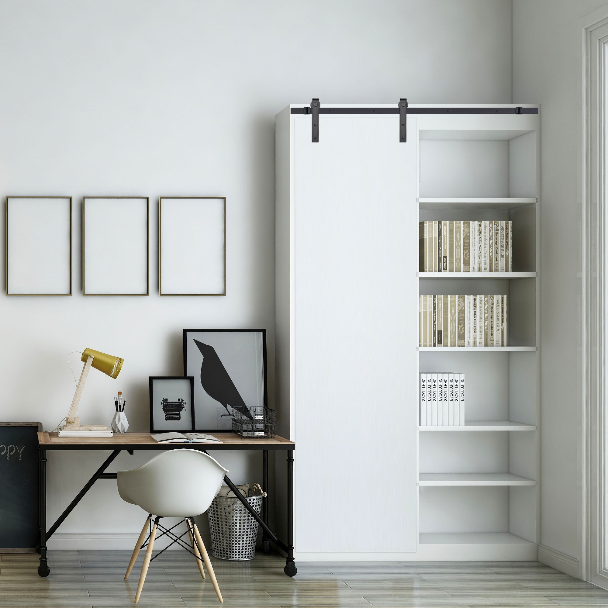 4 Ft 5 Ft Mini Sliding Single Barn Door Hardware Roller Track Kit Cabinet Closet - Picture 6 of 11