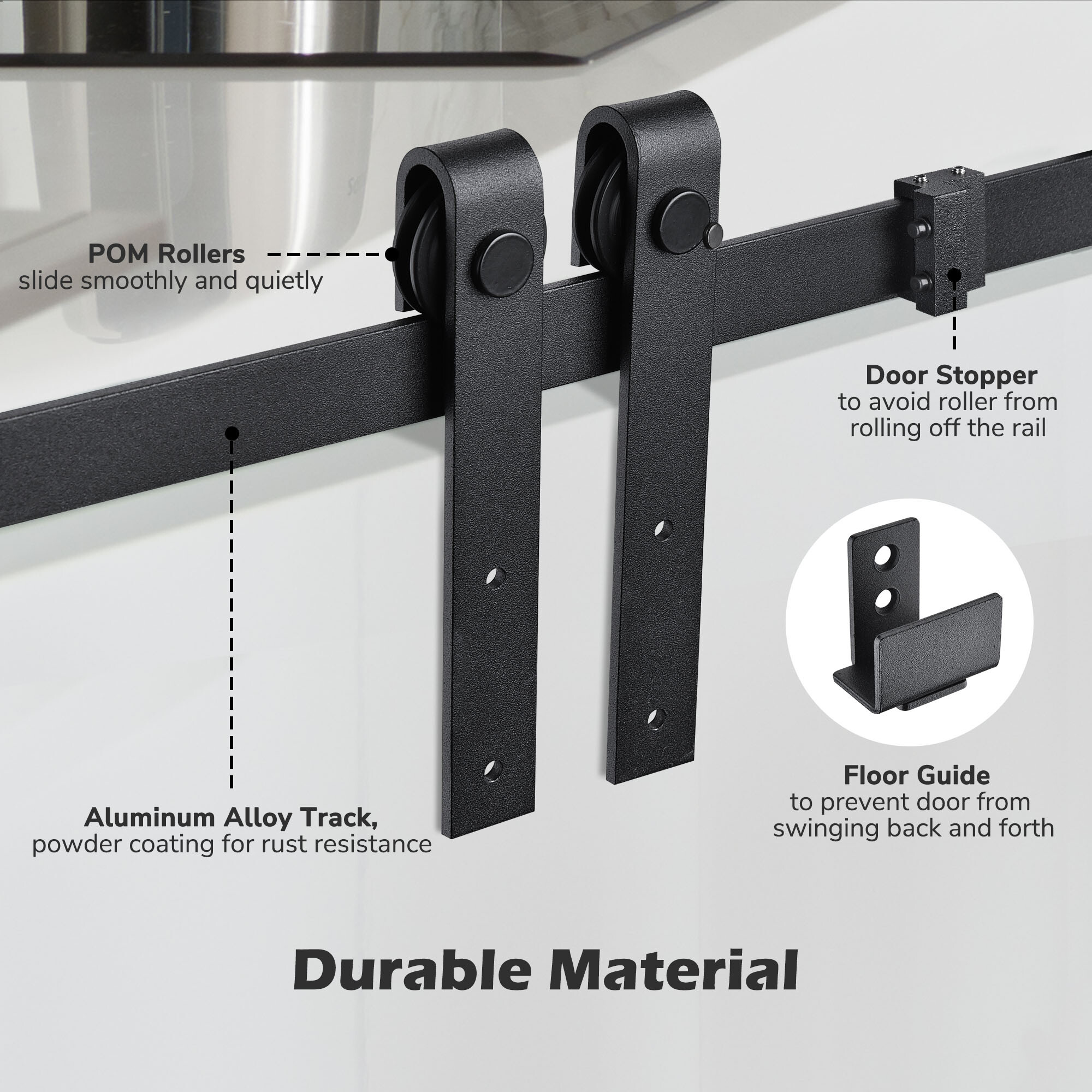 4 Ft 5 Ft Mini Sliding Single Barn Door Hardware Roller Track Kit Cabinet Closet - Picture 3 of 11