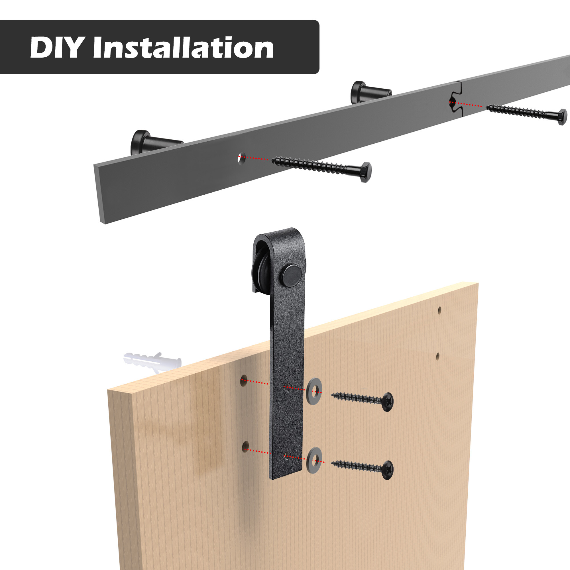4 Ft 5 Ft Mini Sliding Single Barn Door Hardware Roller Track Kit Cabinet Closet - Picture 4 of 11