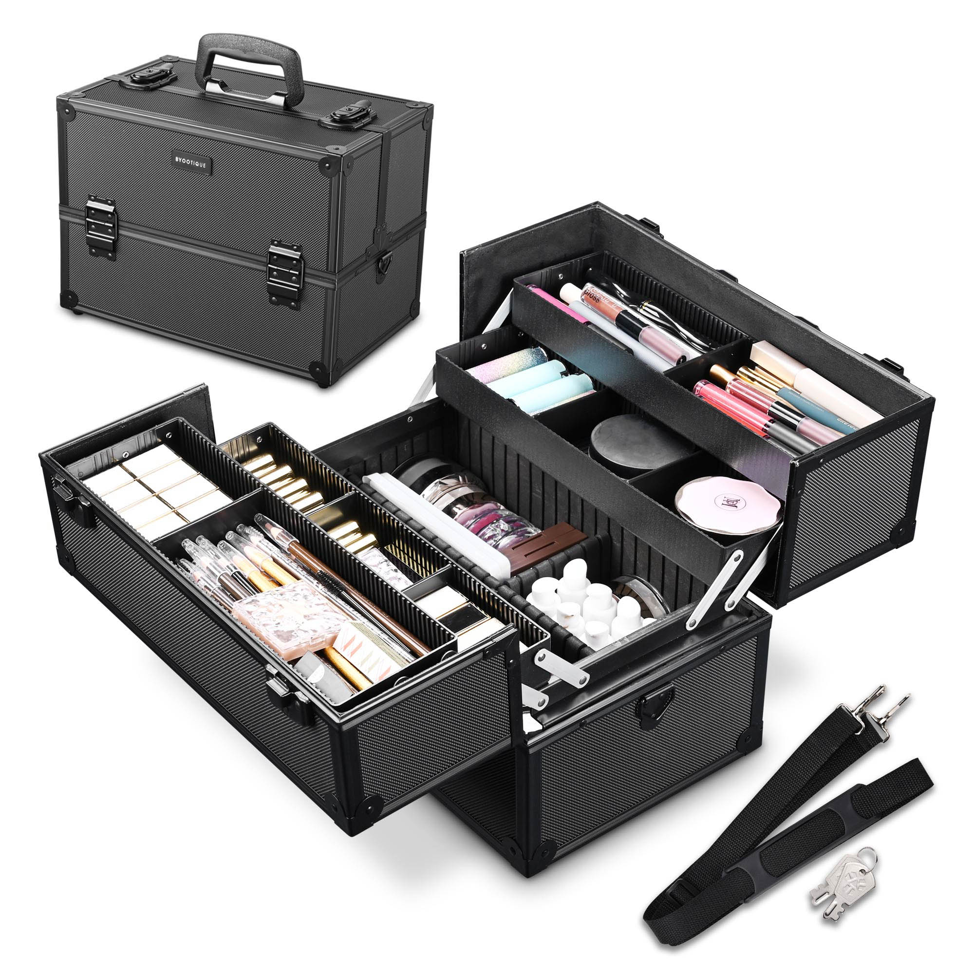 BYOOTIQUE Aluminum Makeup Case Cosmetic Train Travel Shoulder