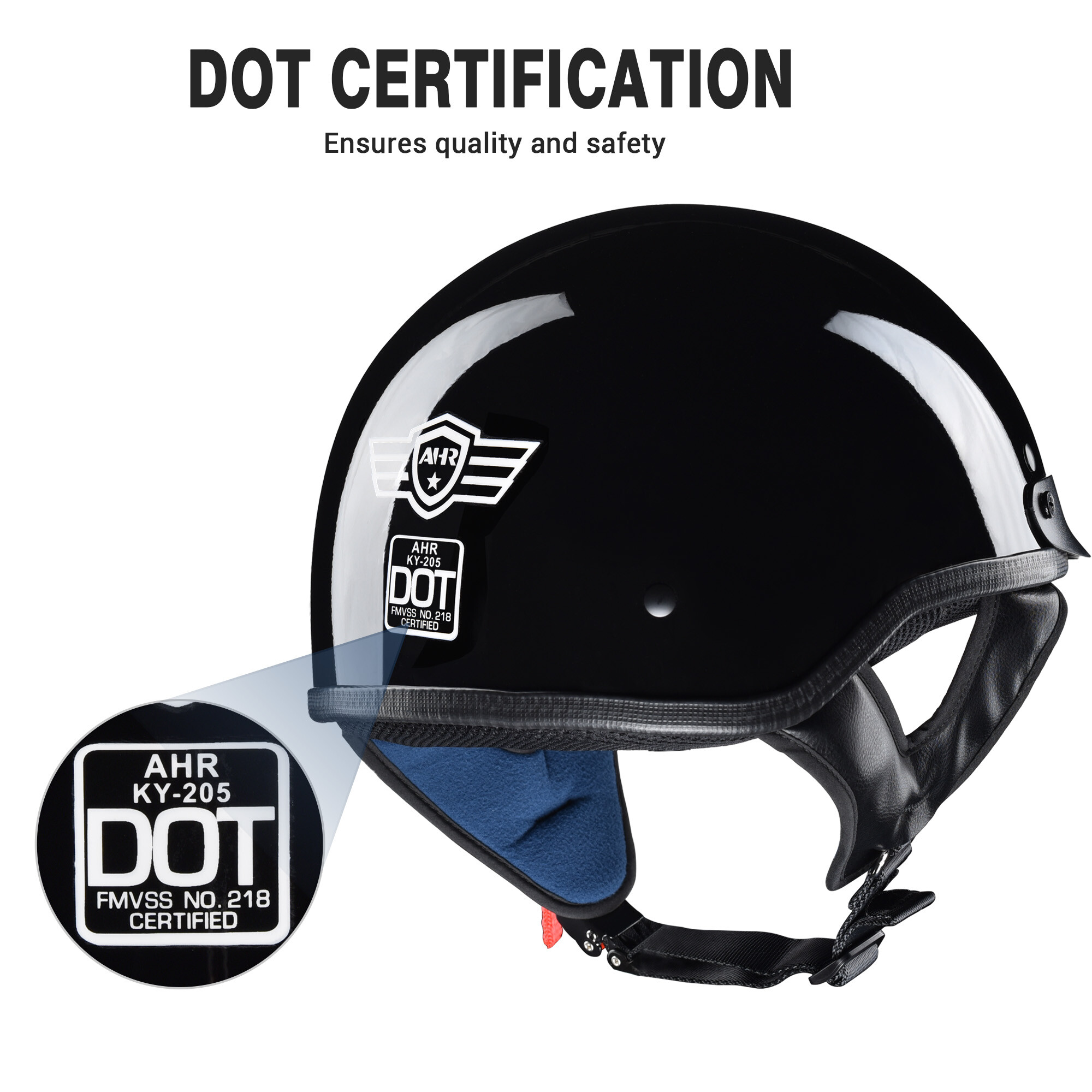 AHR DOT Approved Motorcycle Half Helmet Chopper Cruiser Scooter ABS Shell S-XL - Picture 6 of 40