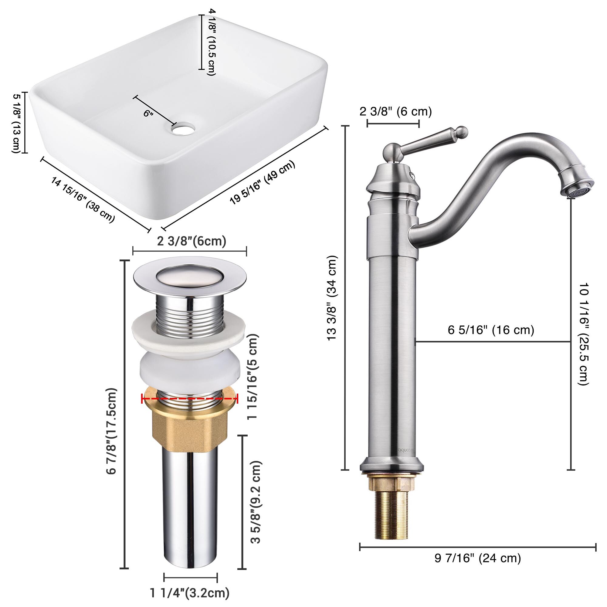 Aquaterior Bathroom Ceramic Countertop Vessel Sink Basin w/ Faucet Pop Up Drain - Picture 40 of 70