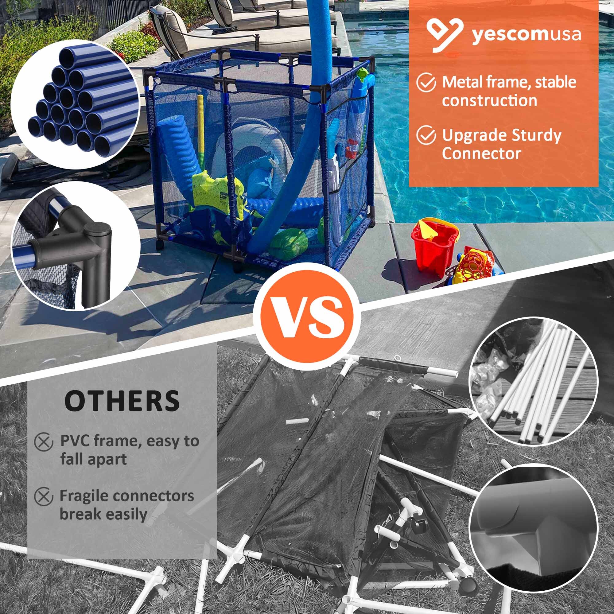 Apluschoice Metal Frame Pool Toy Storage Bin with 6 Wheels & Side Pocket - Picture 7 of 10