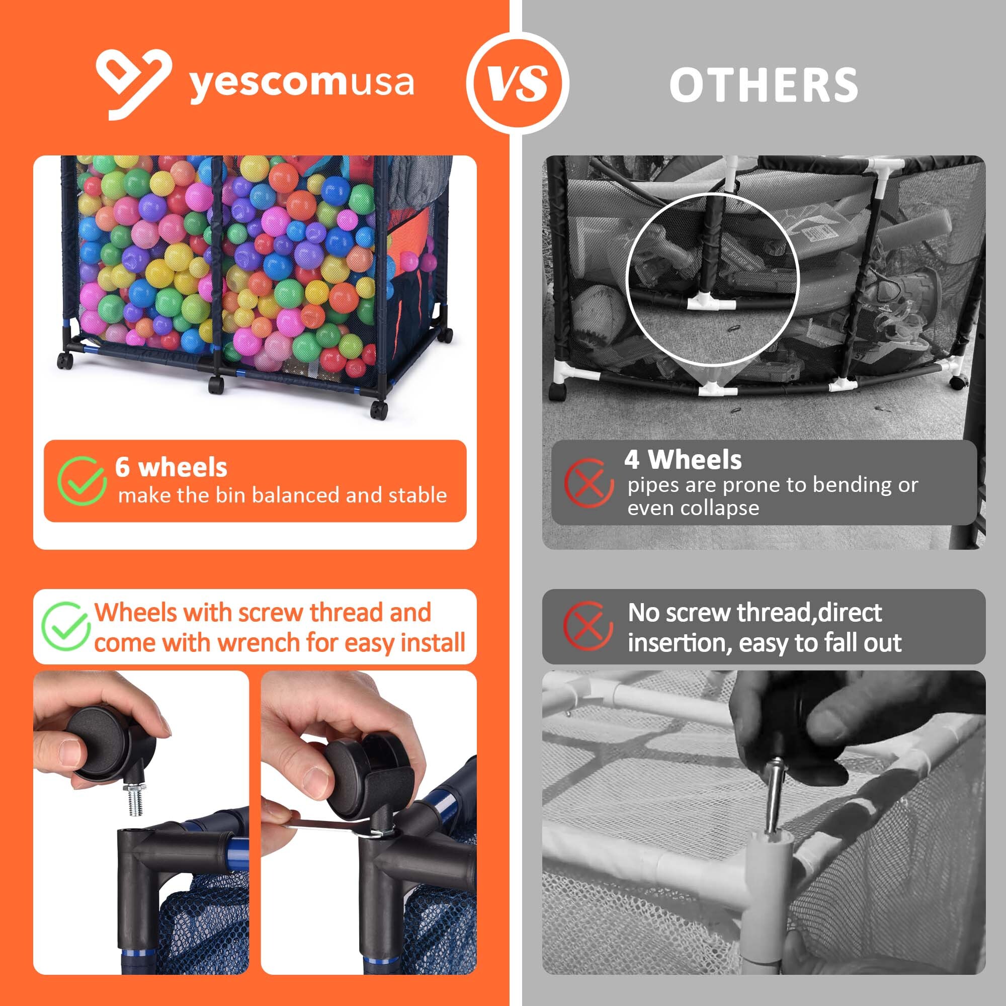 Apluschoice Metal Frame Pool Toy Storage Bin with 6 Wheels & Side Pocket - Picture 8 of 10