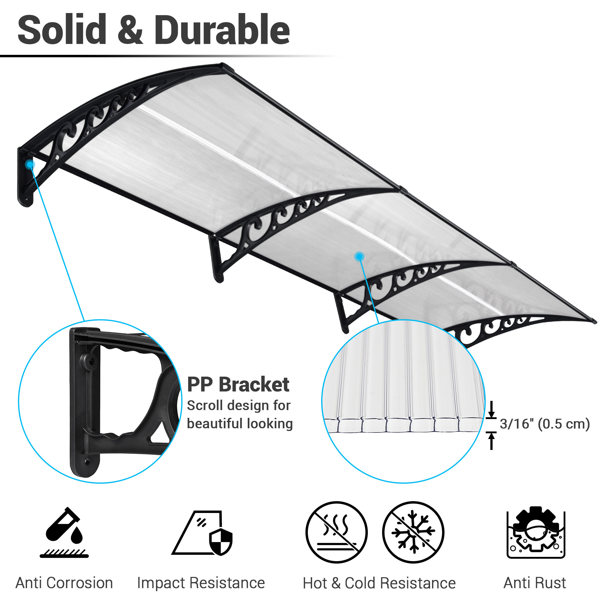 Fenster Markise Tür Vordach Regenschutz UV Schutz Polycarbonat - Bild 19 von 20