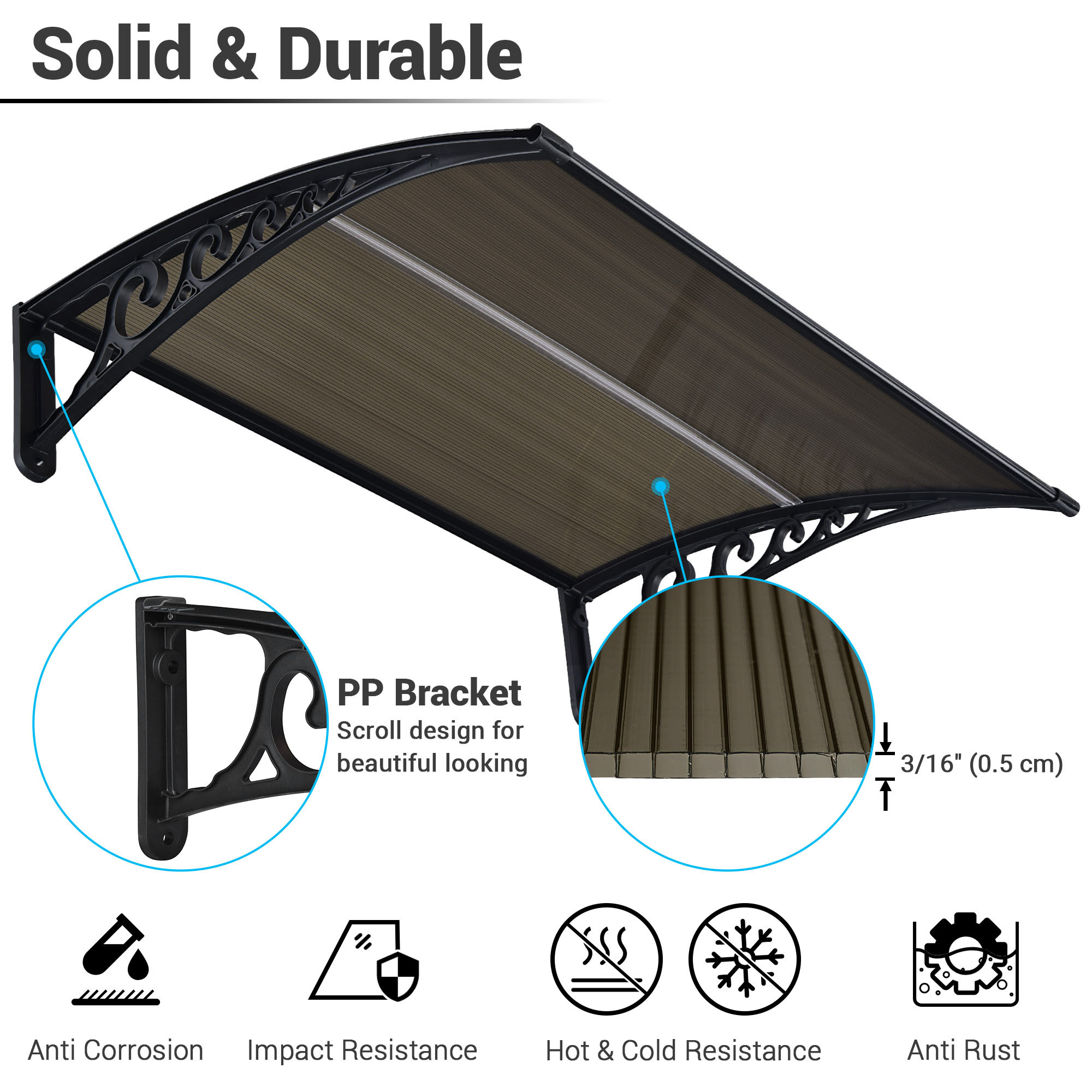 Fenster Markise Tür Vordach Regenschutz UV Schutz Polycarbonat - Bild 14 von 20