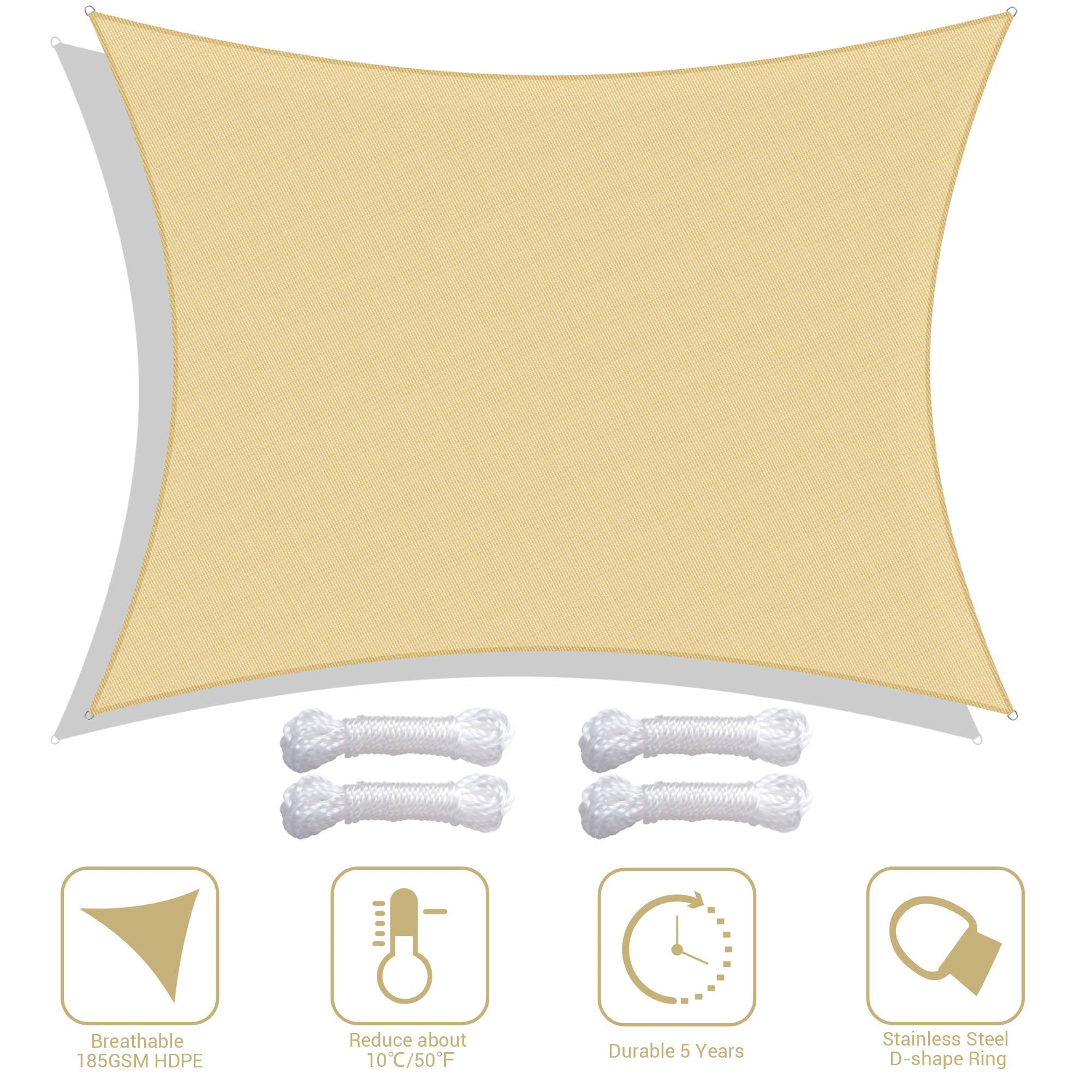 Yescom Sun Shade Sail Outdoor Top Canopy Patio 11' 16.5' Triangle 18' Square - Picture 5 of 165