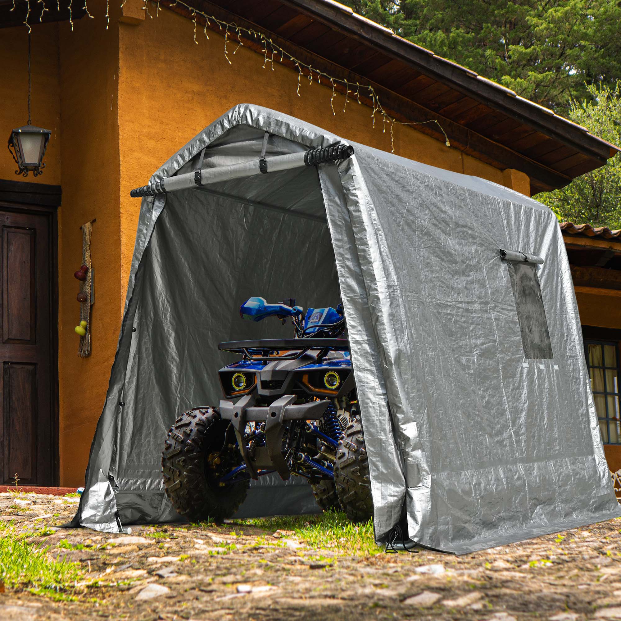 6x8 Ft Portable Storage Shed Shelter Garage Carport Canopy Outdoor Motorcycle - Bild 10 von 10