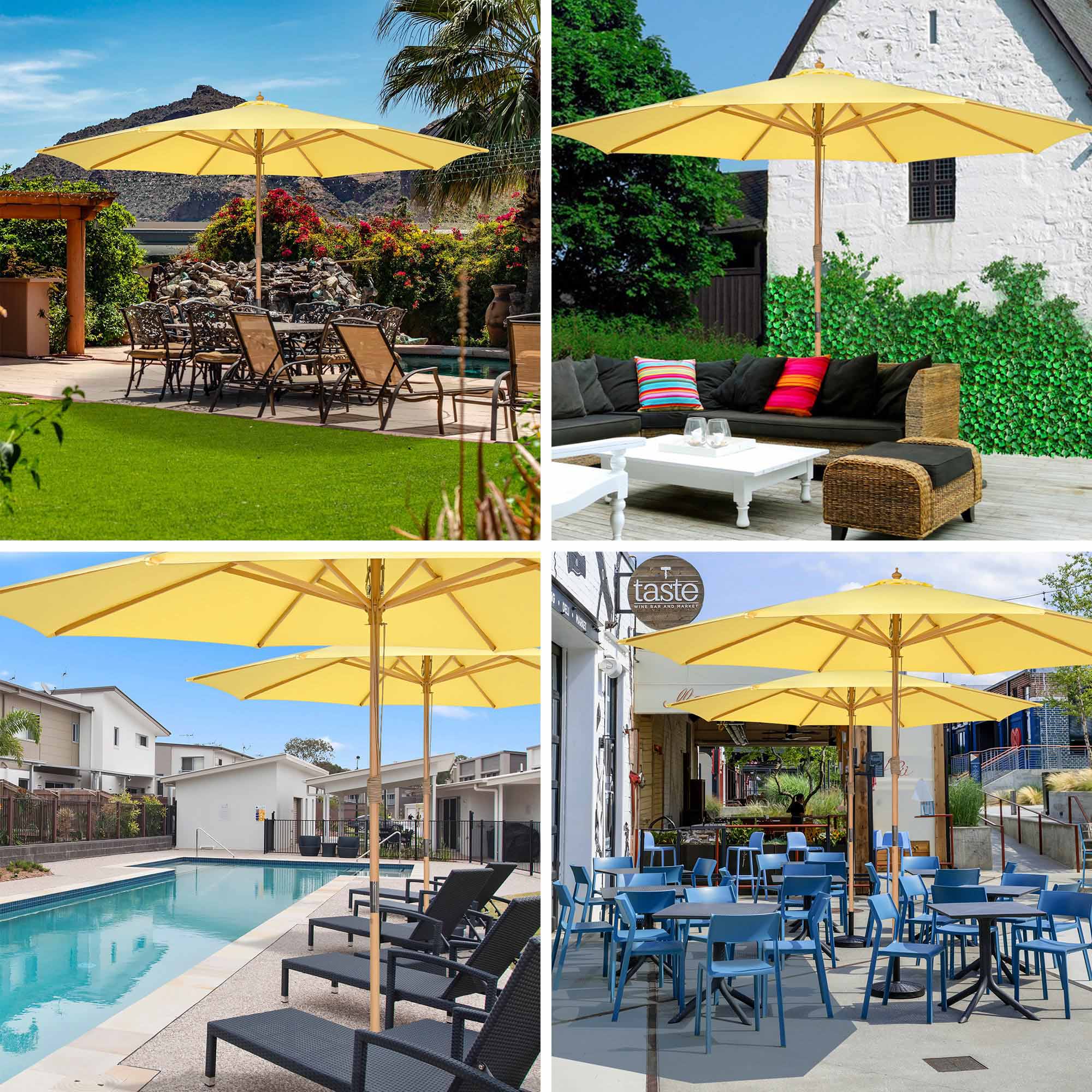 13Ft Patio Wood Umbrella German Wooden Pole Outdoor Beach Cafe Garden Sun Shade - Picture 14 of 15