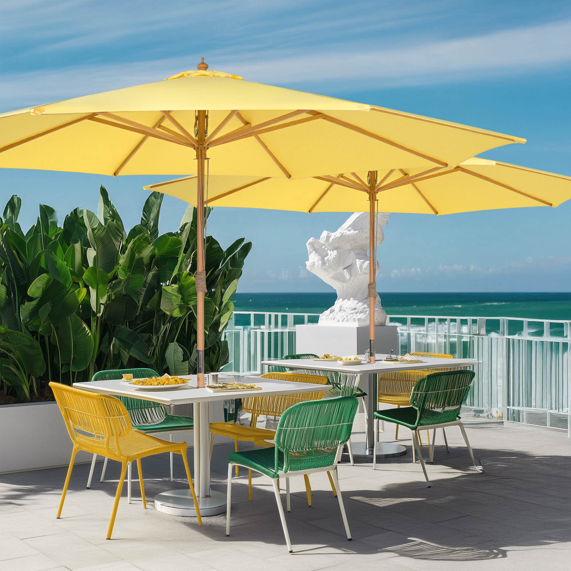 13Ft Patio Wood Umbrella German Wooden Pole Outdoor Beach Cafe Garden Sun Shade - Picture 13 of 15