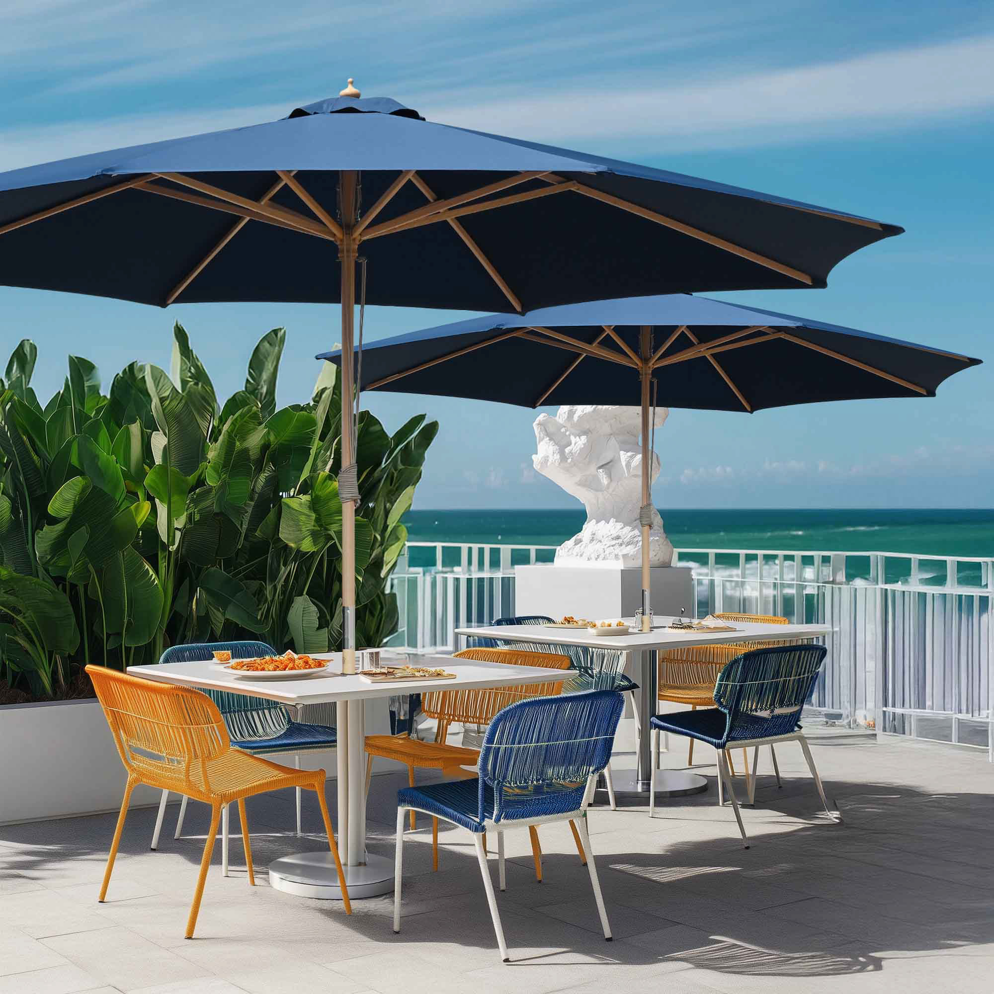 13Ft Patio Wood Umbrella German Wooden Pole Outdoor Beach Cafe Garden Sun Shade - Picture 6 of 15