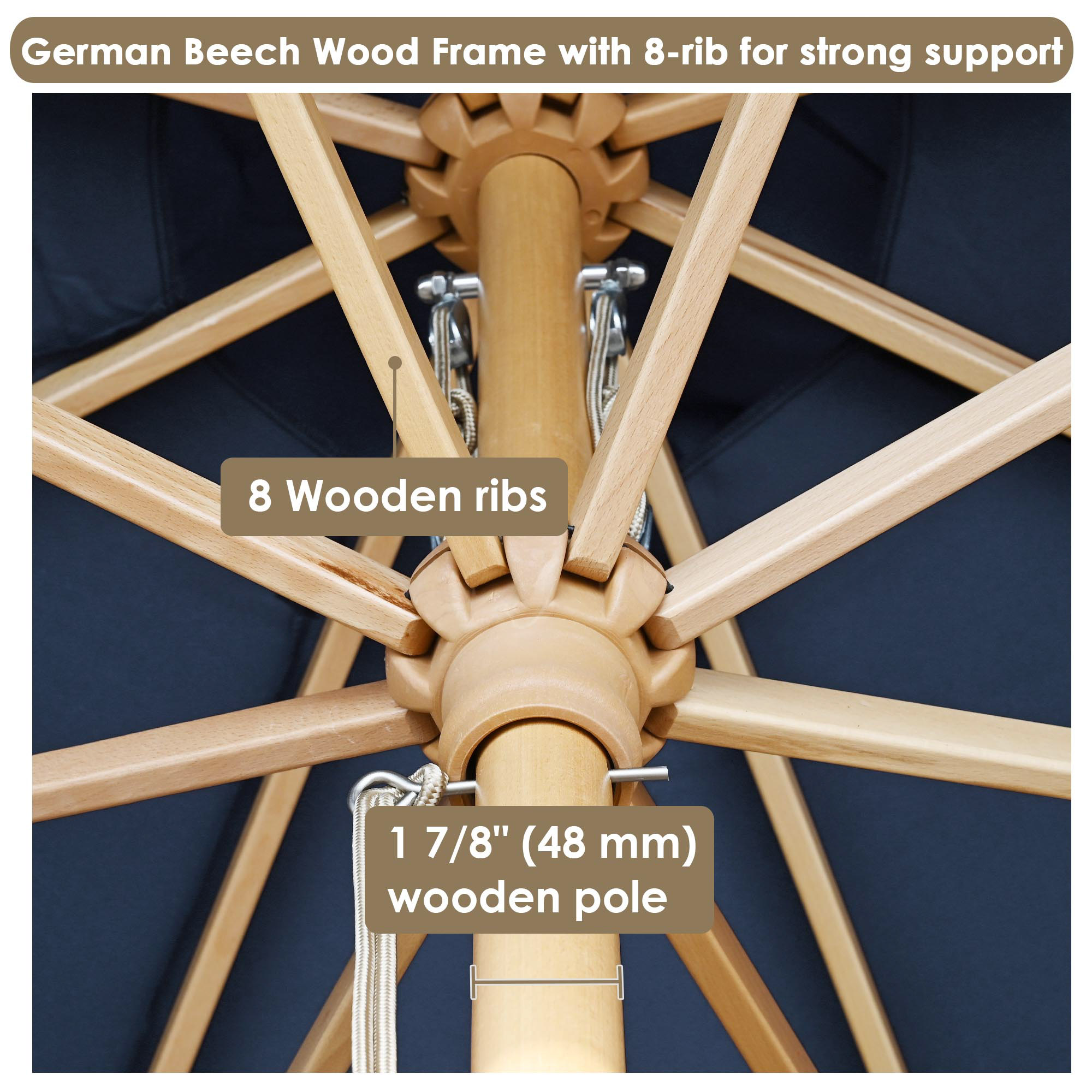 13Ft Patio Wood Umbrella German Wooden Pole Outdoor Beach Cafe Garden Sun Shade - Picture 8 of 15