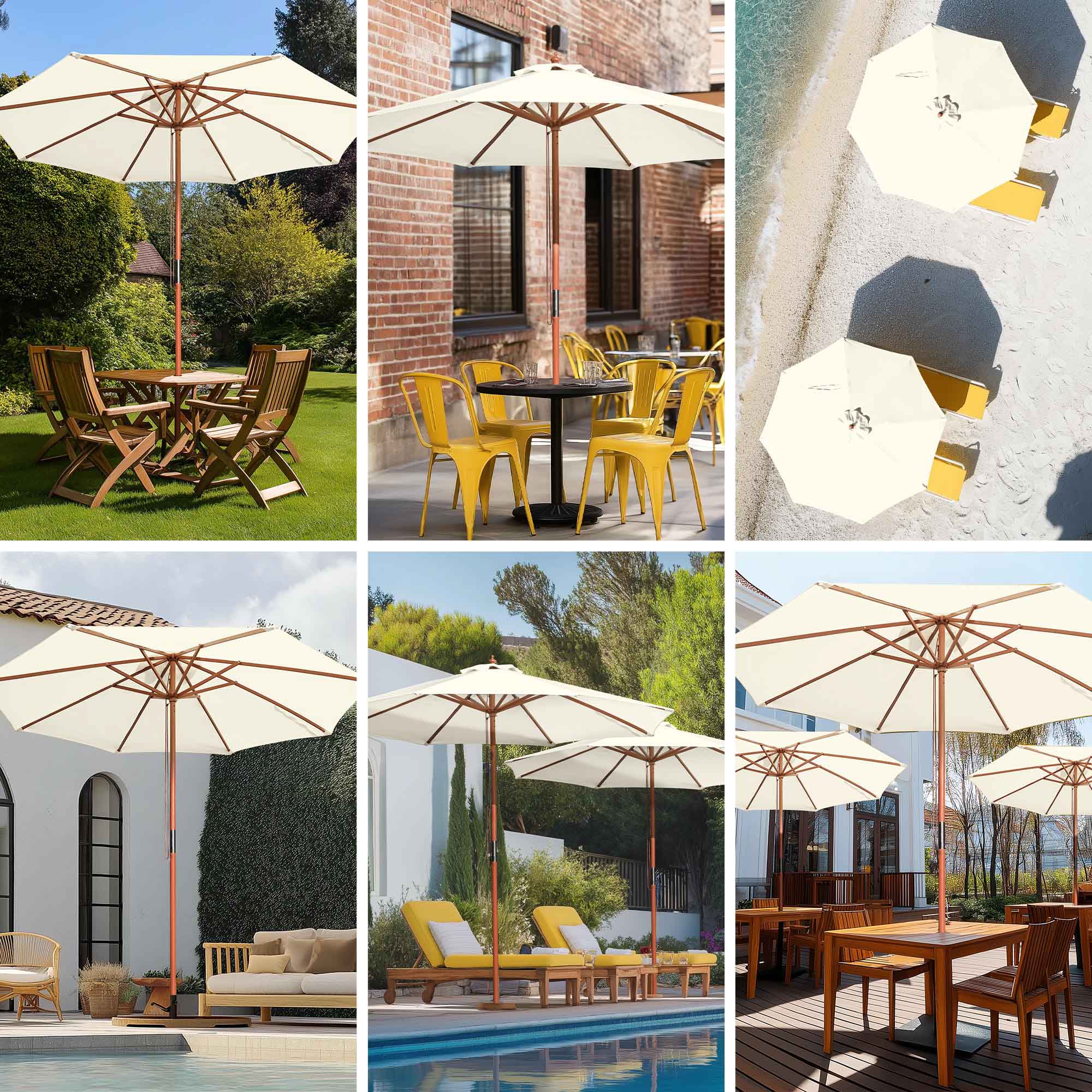 9' Ft 8 Ribs Patio Wood Umbrella Wooden Pole Outdoor Sunshade Market Garden Yard - Picture 28 of 55