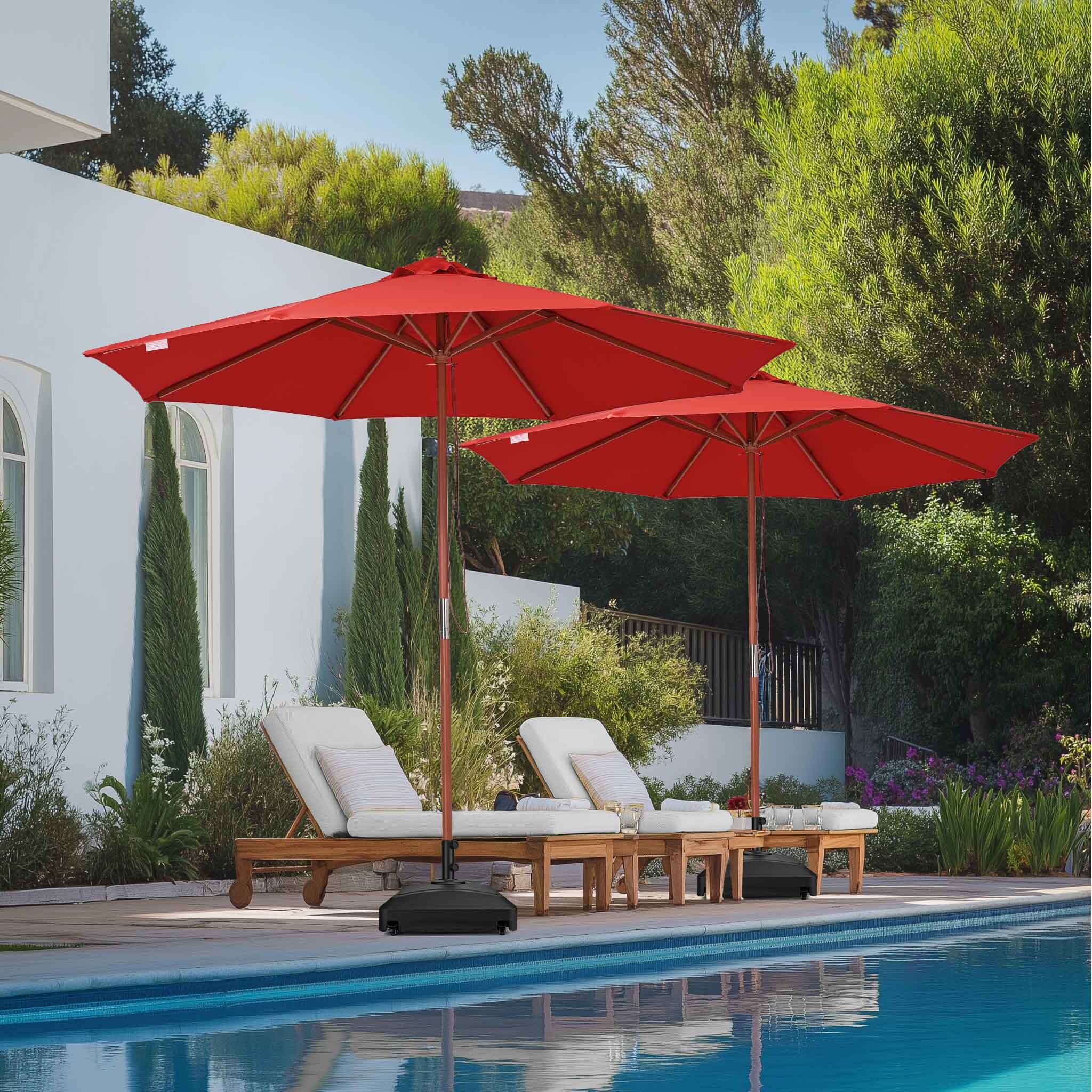 Aplus 9' Wood Outdoor Patio Umbrella with Base Included Wheels Stand - Picture 25 of 33