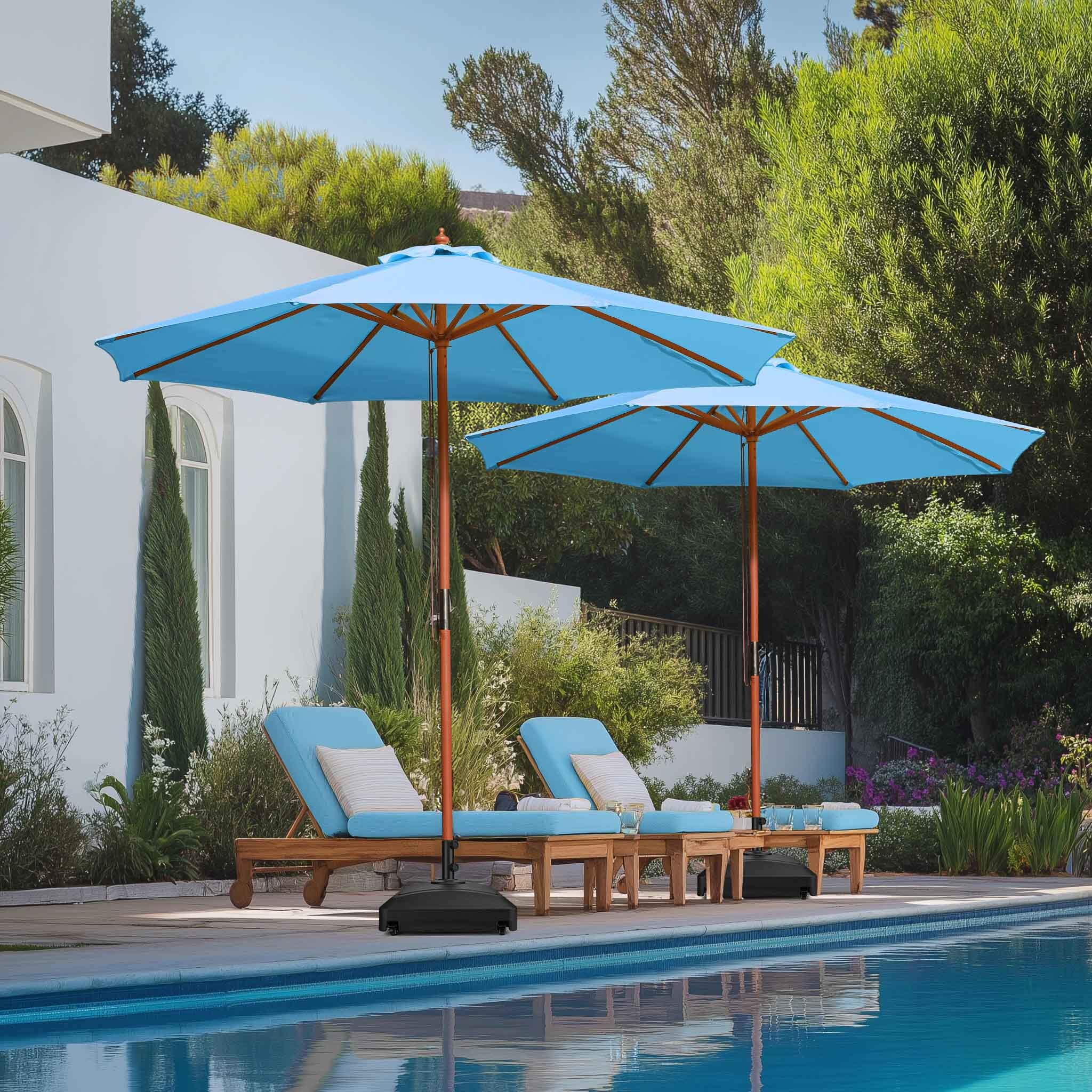 Aplus 9' Wood Outdoor Patio Umbrella with Base Included Wheels Stand - Picture 13 of 33