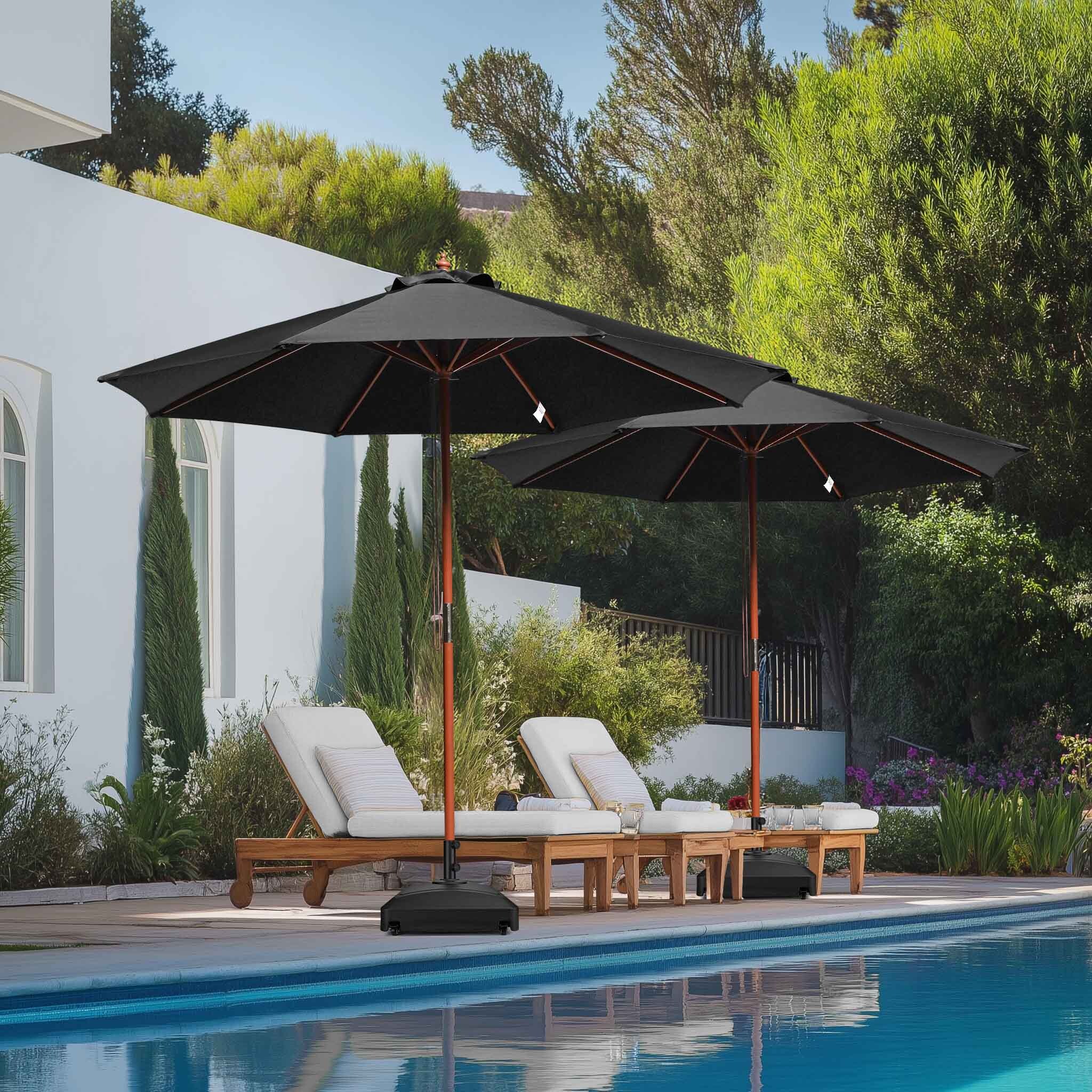 Aplus 9' Wood Outdoor Patio Umbrella with Base Included Wheels Stand - Picture 9 of 33