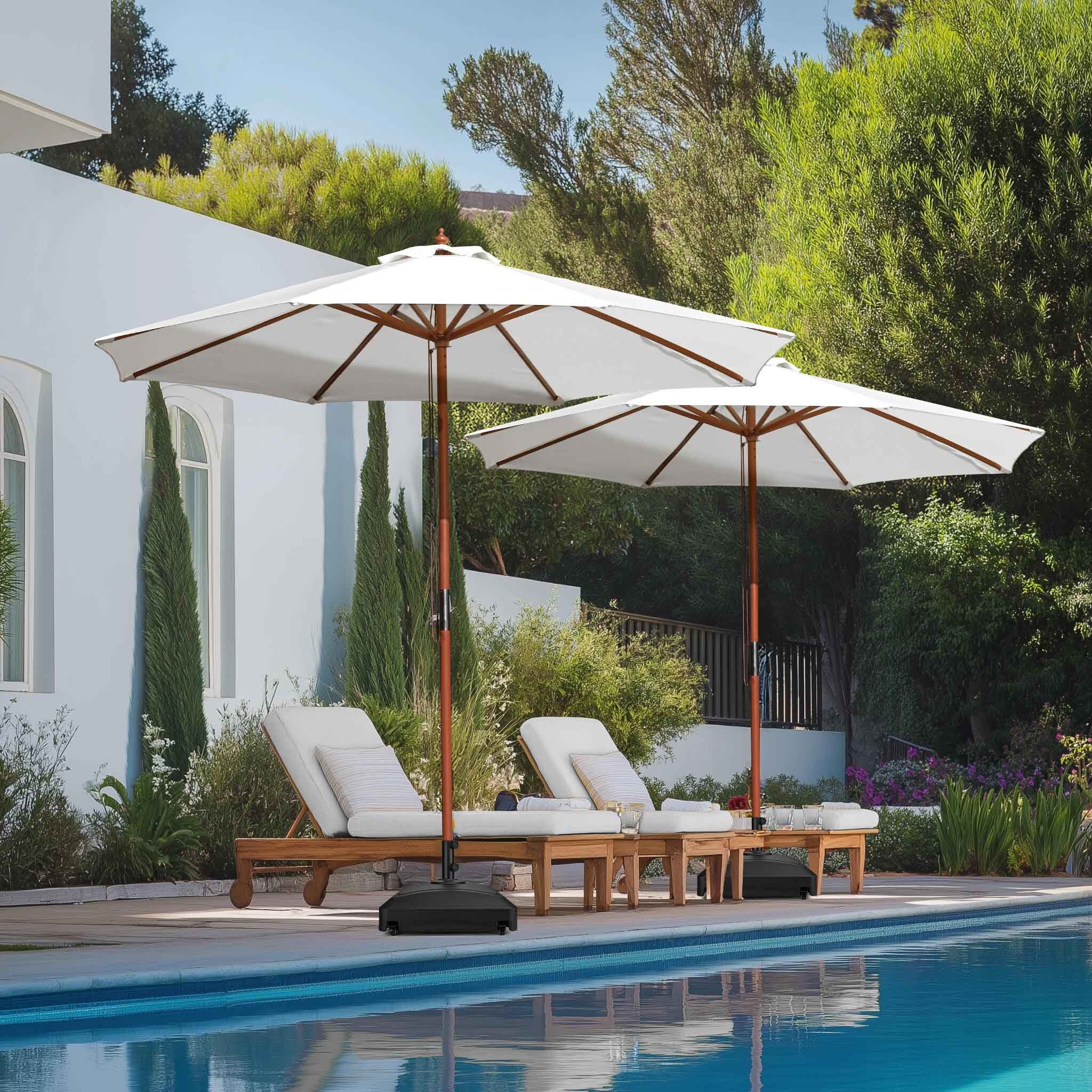 Aplus 9' Wood Outdoor Patio Umbrella with Base Included Wheels Stand - Picture 33 of 33