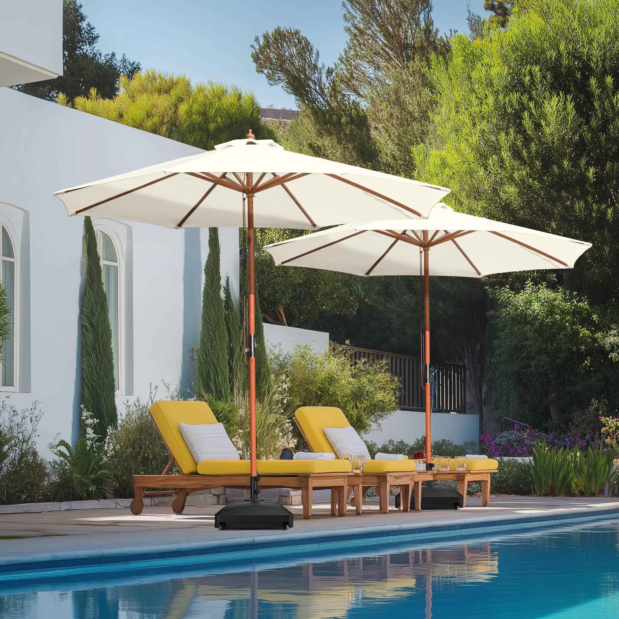 Aplus 9' Wood Outdoor Patio Umbrella with Base Included Wheels Stand - Picture 17 of 33