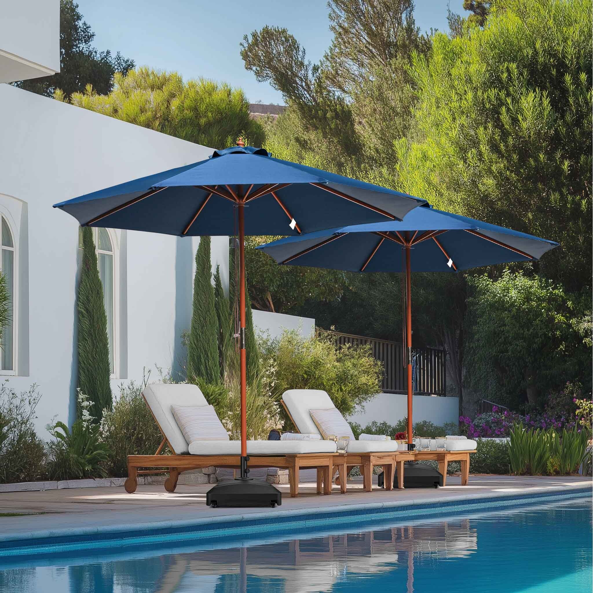 Aplus 9' Wood Outdoor Patio Umbrella with Base Included Wheels Stand - Picture 21 of 33