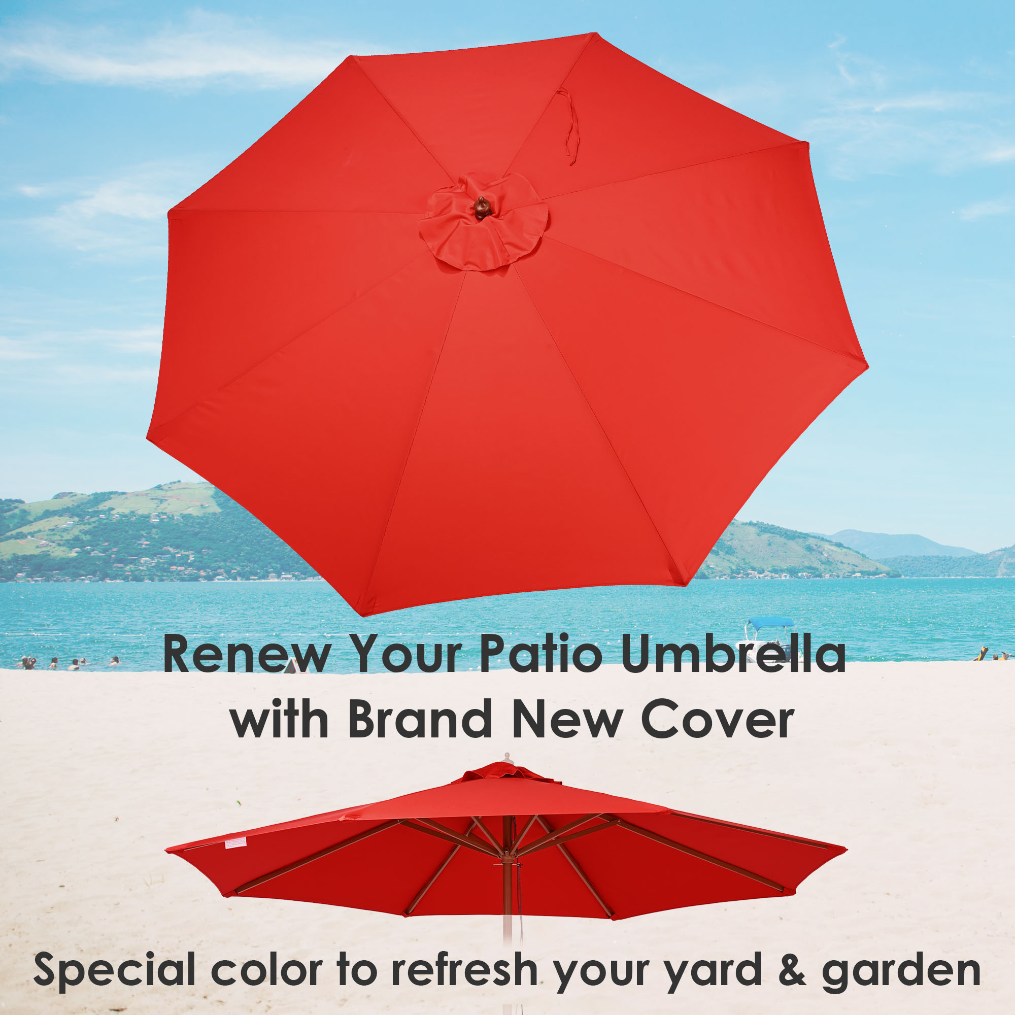 Apluschoice 9 Ft Patio Umbrella Canopy Top Cover Replacement 8-Rib Outdoor Yard - Picture 44 of 61