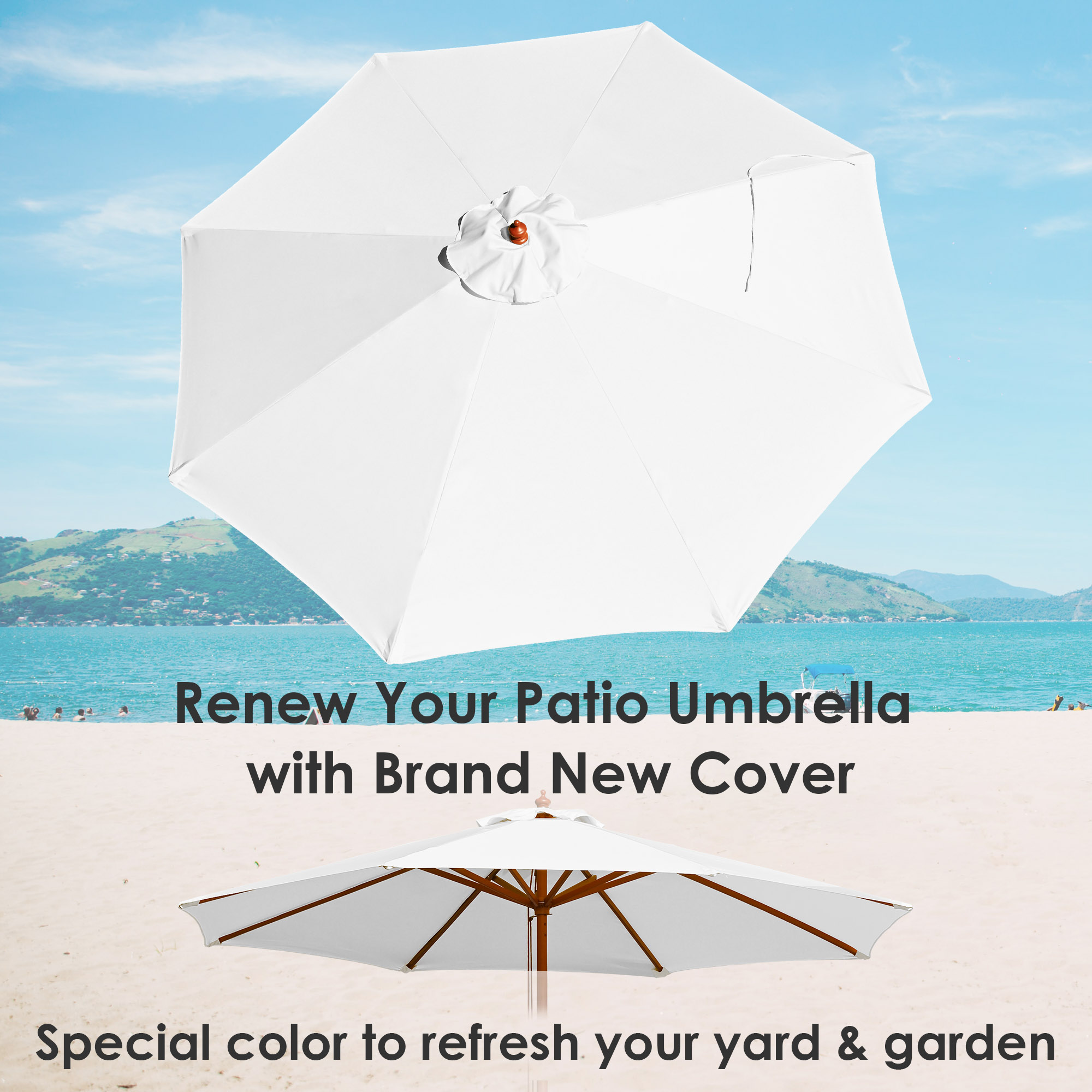 Apluschoice 9 Ft Patio Umbrella Canopy Top Cover Replacement 8-Rib Outdoor Yard - Picture 55 of 61