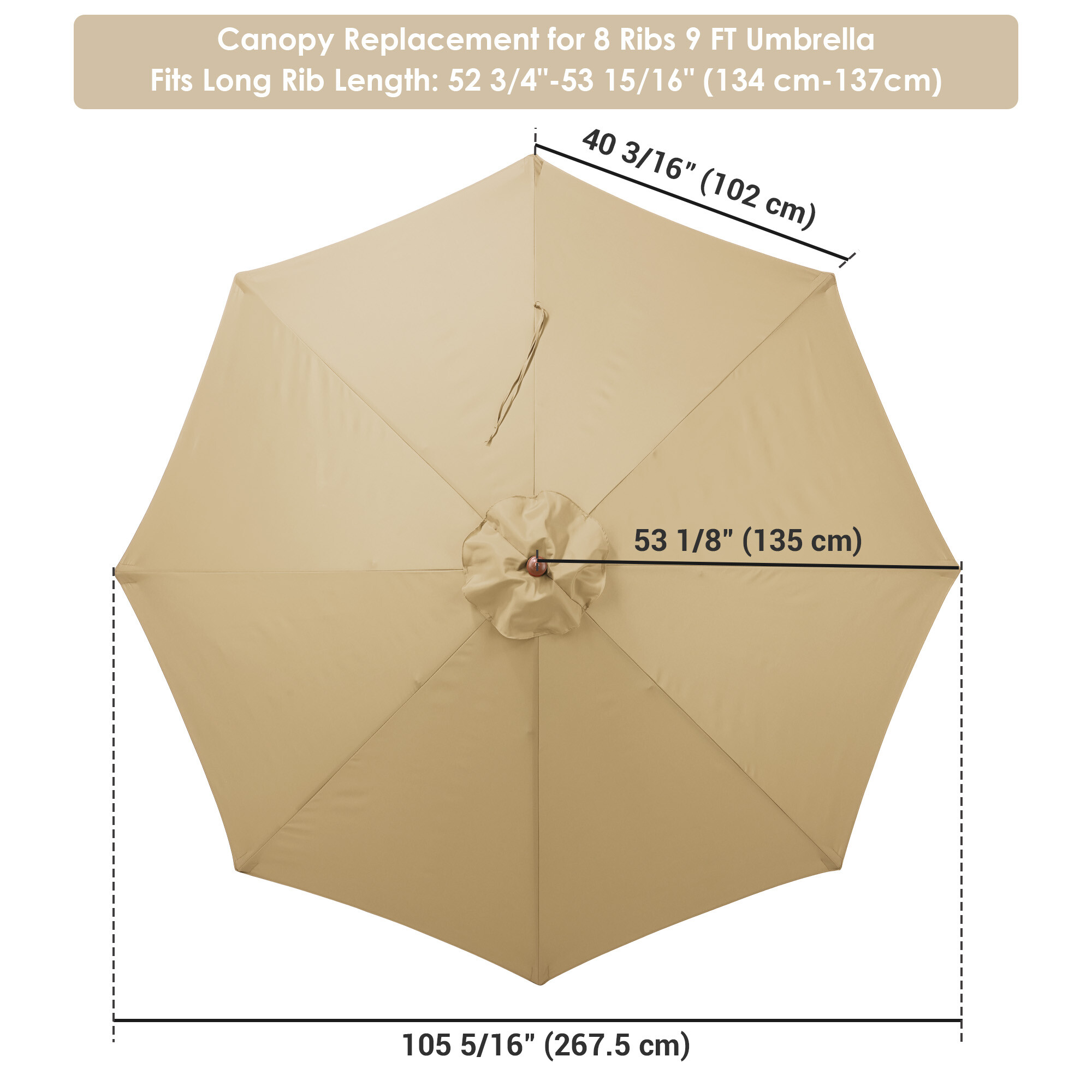 Apluschoice 9 Ft Patio Umbrella Canopy Top Cover Replacement 8-Rib Outdoor Yard - Picture 16 of 61