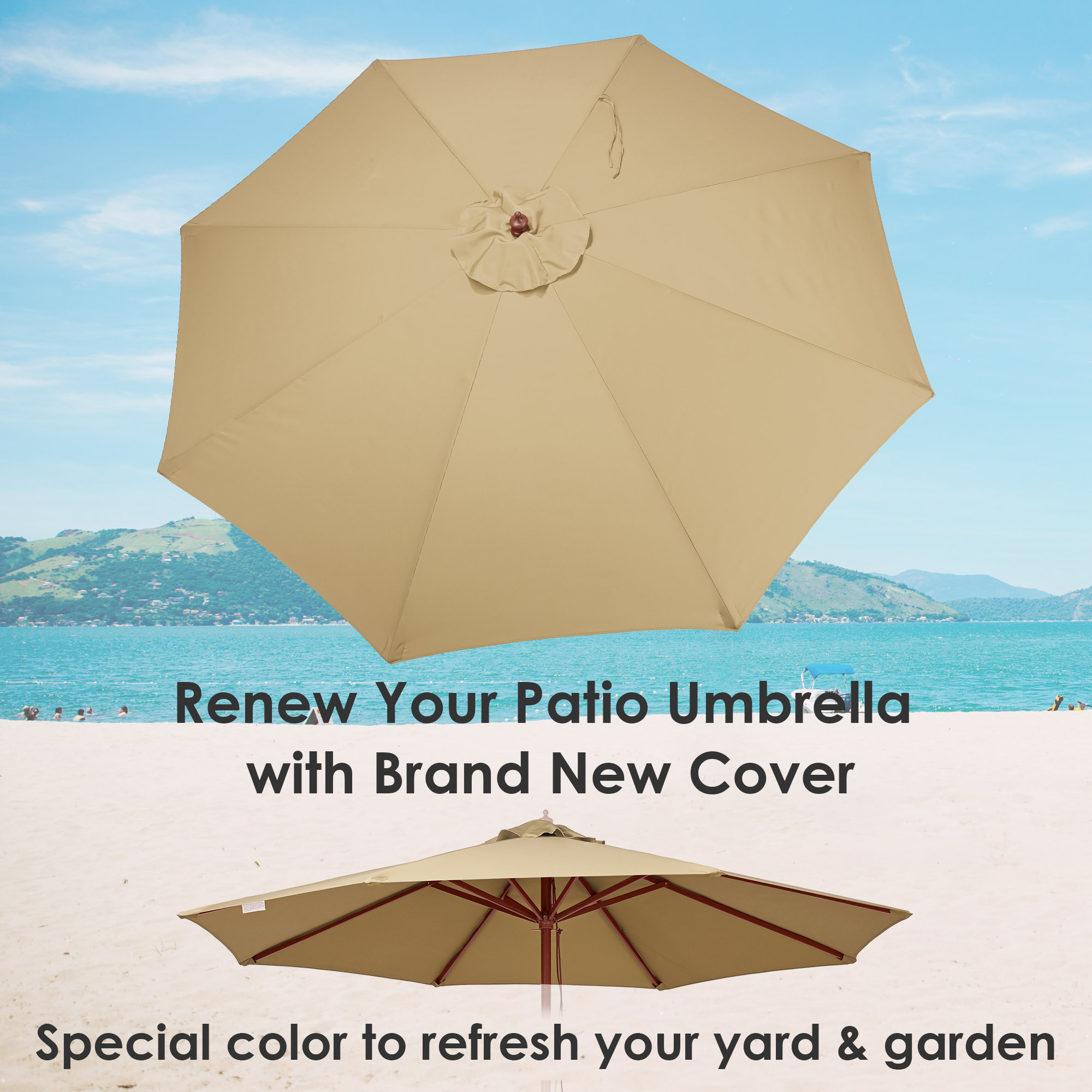 Apluschoice 9 Ft Patio Umbrella Canopy Top Cover Replacement 8-Rib Outdoor Yard - Picture 14 of 61