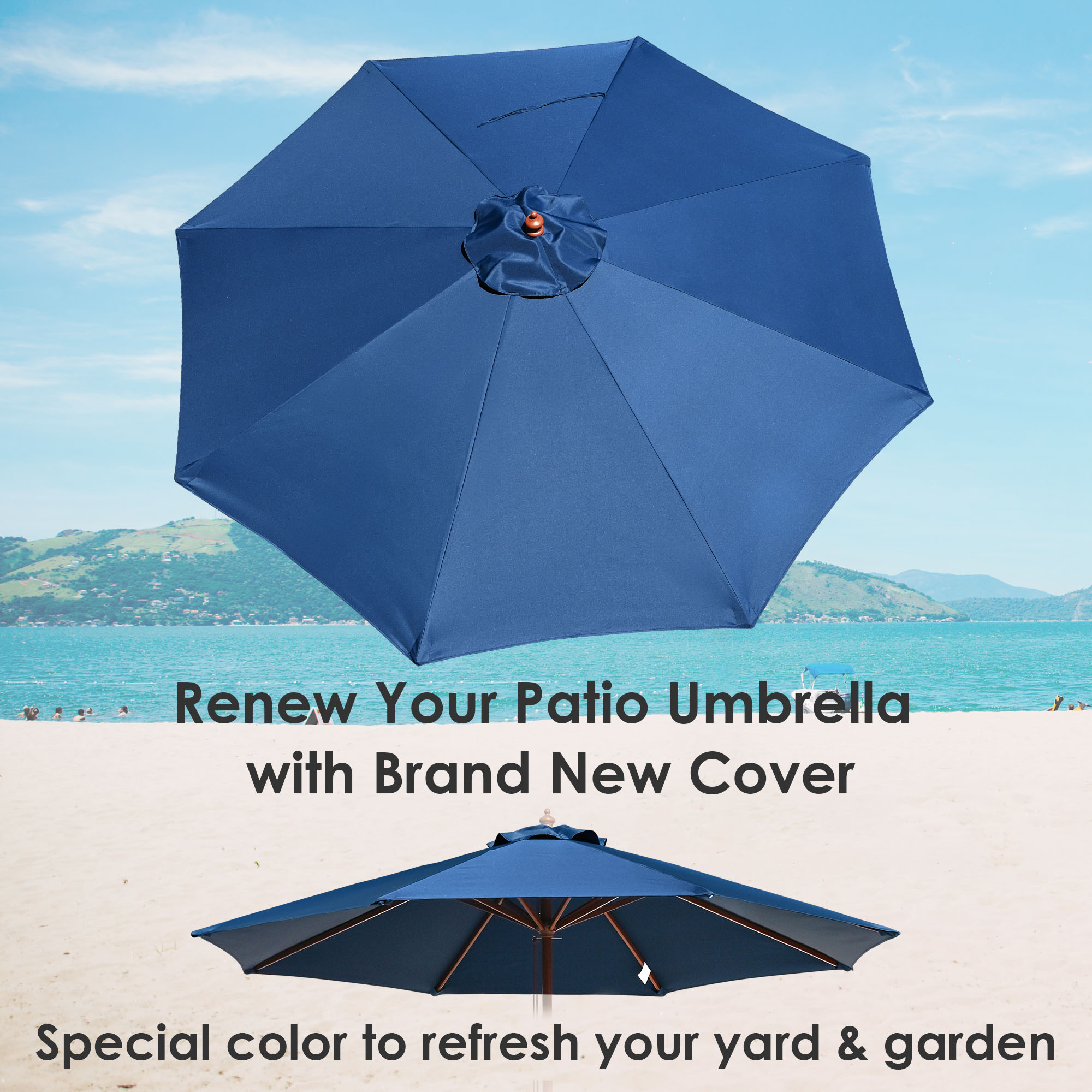 apluschoice patio umbrella Aplus 9 Ft Patio Umbrella Replacement Canopy for 8 Rib Market Outdoor Pool  Navy