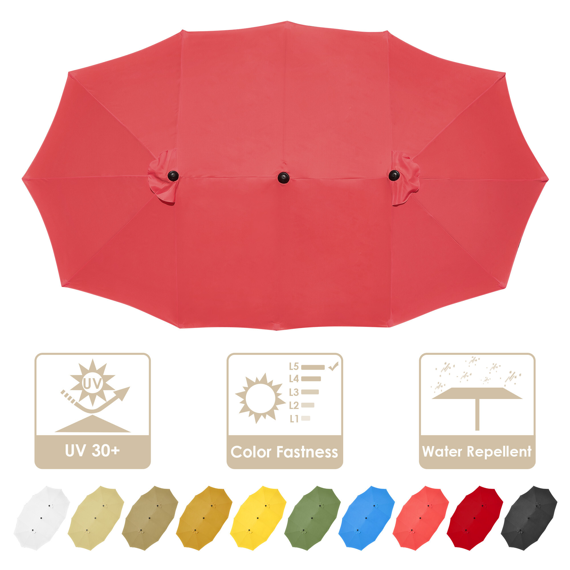 14 Ft Double Sided Umbrella Replacement Canopy Table Top Outdoor Beach Pool - Picture 31 of 49