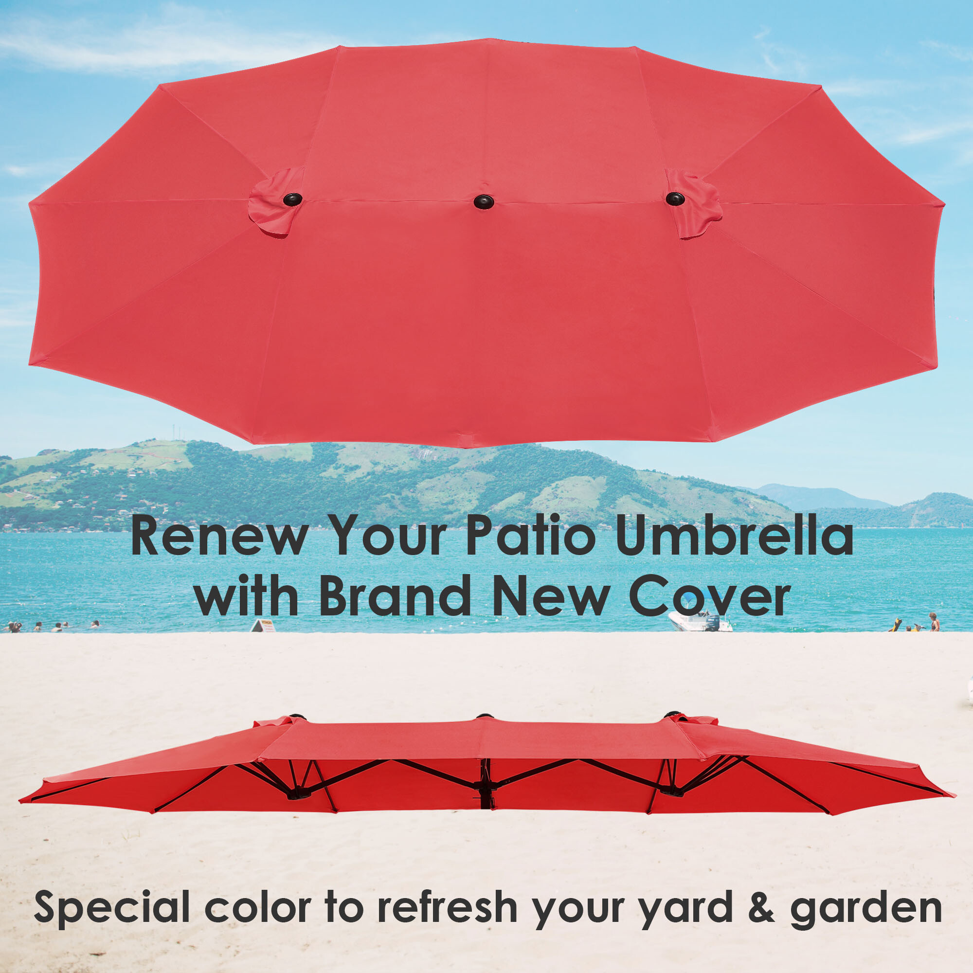 14 Ft Double Sided Umbrella Replacement Canopy Table Top Outdoor Beach Pool - Picture 32 of 49