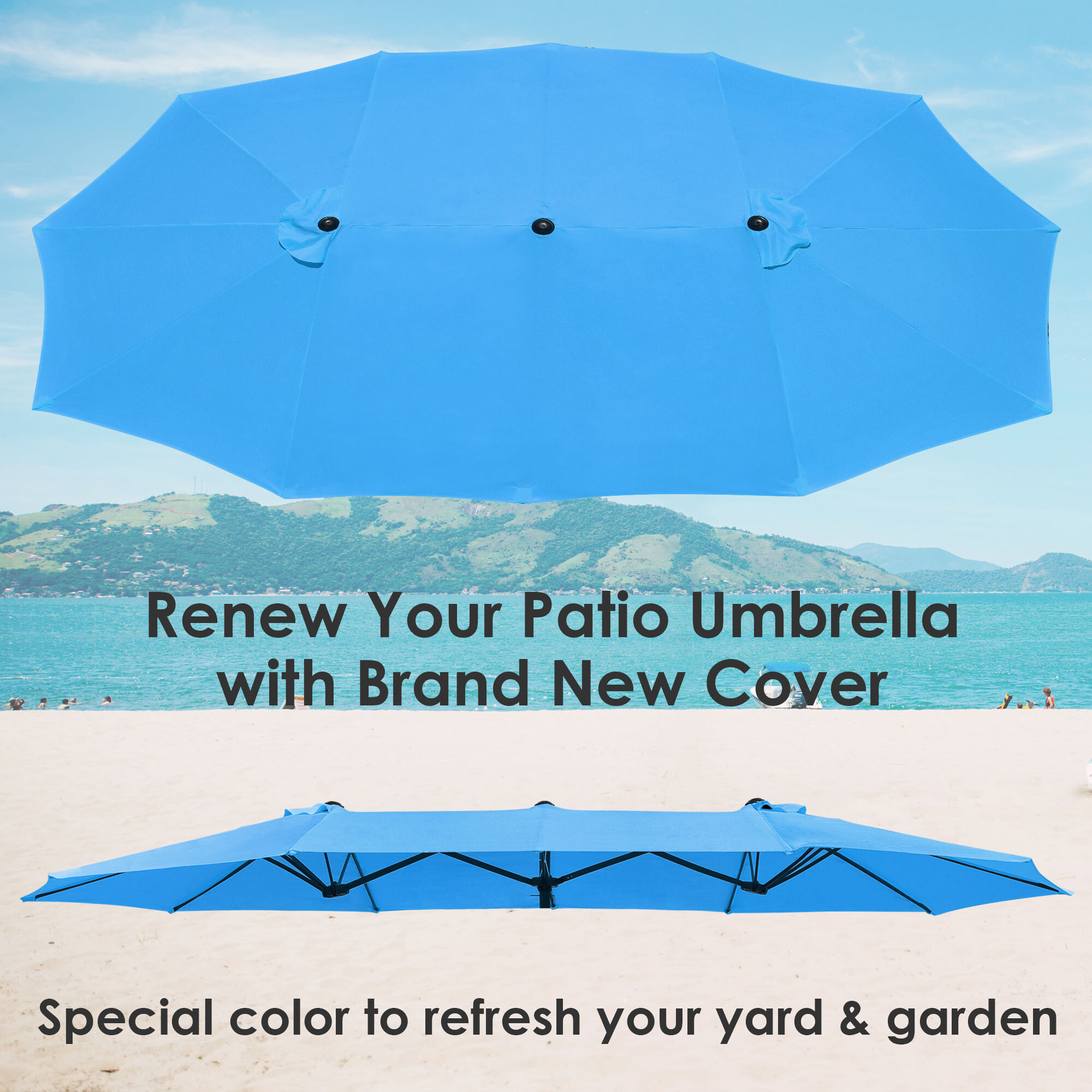 14 Ft Double Sided Umbrella Replacement Canopy Table Top Outdoor Beach Pool - Picture 37 of 49