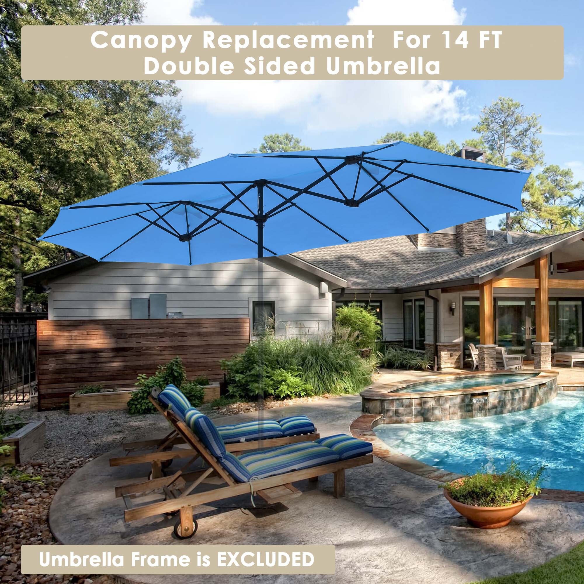 14 Ft Double Sided Umbrella Replacement Canopy Table Top Outdoor Beach Pool - Picture 40 of 49