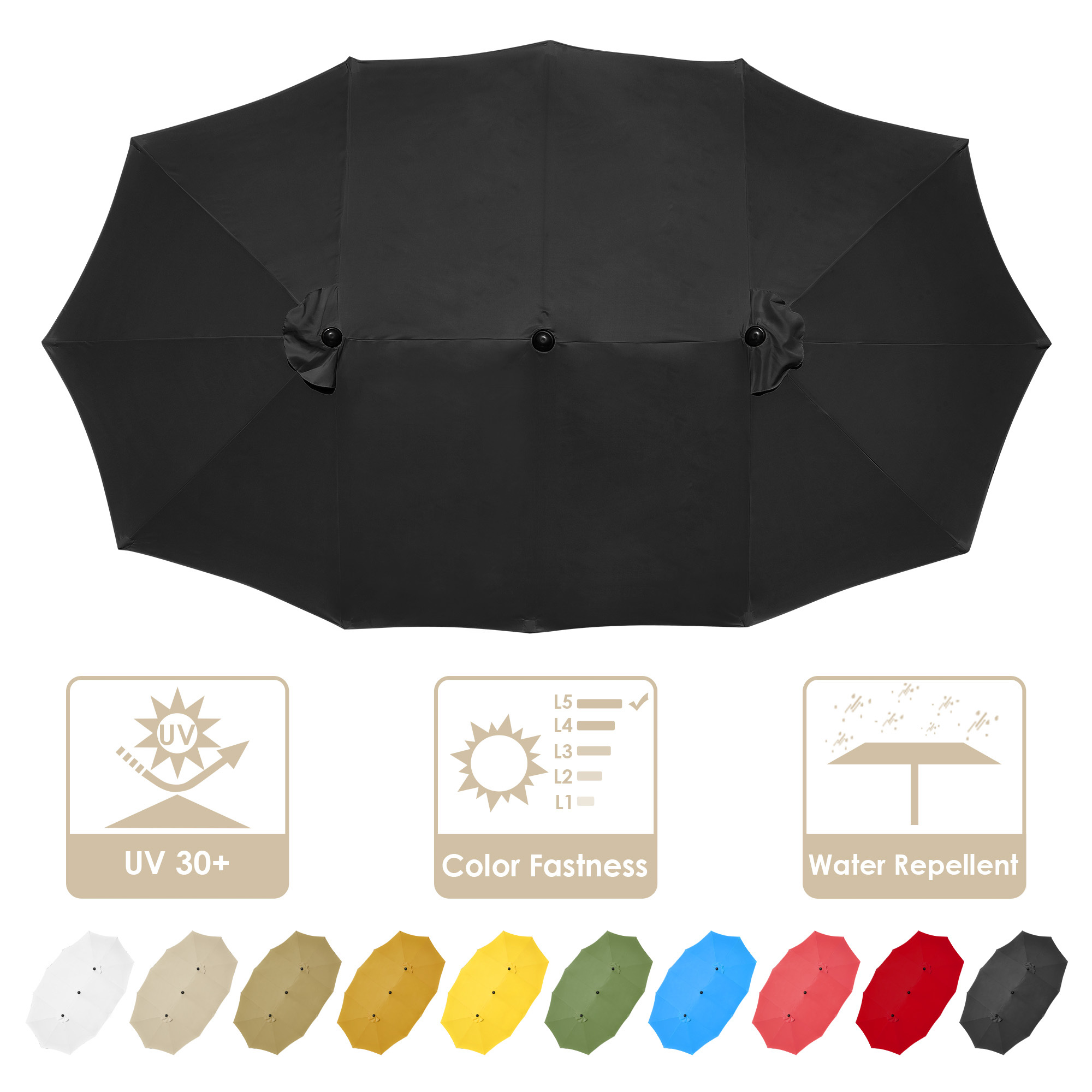 14 Ft Double Sided Umbrella Replacement Canopy Table Top Outdoor Beach Pool - Picture 6 of 49