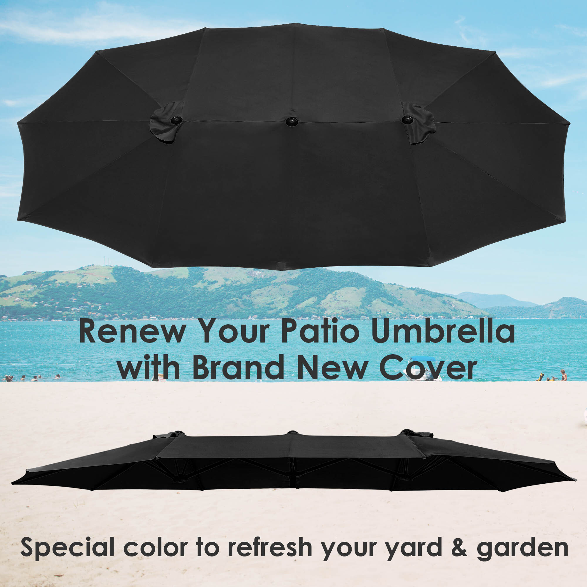 14 Ft Double Sided Umbrella Replacement Canopy Table Top Outdoor Beach Pool - Picture 7 of 49