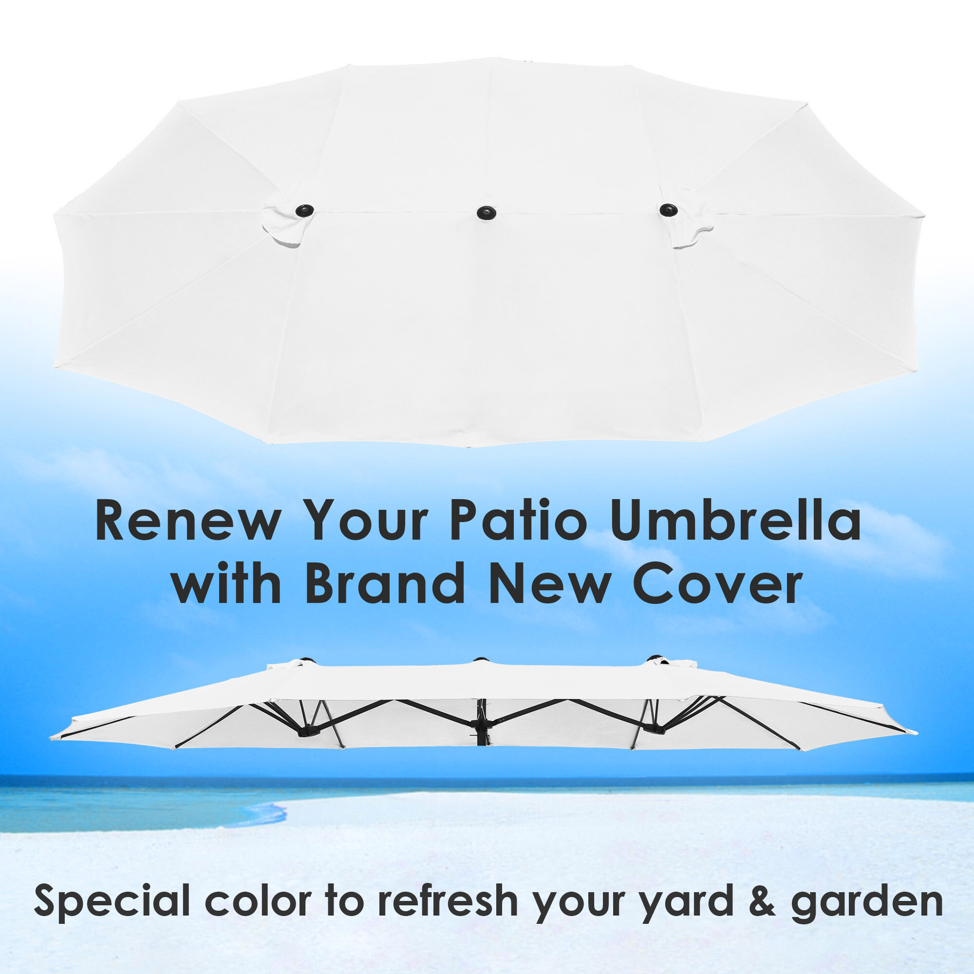 14 Ft Double Sided Umbrella Replacement Canopy Table Top Outdoor Beach Pool - Picture 42 of 49