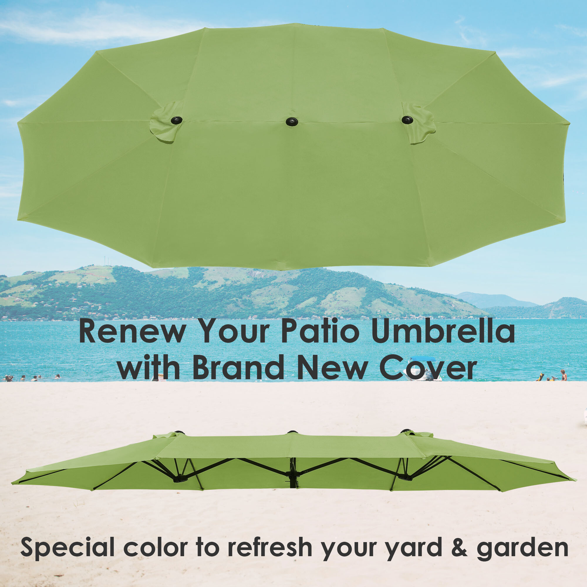 14 Ft Double Sided Umbrella Replacement Canopy Table Top Outdoor Beach Pool - Picture 27 of 49