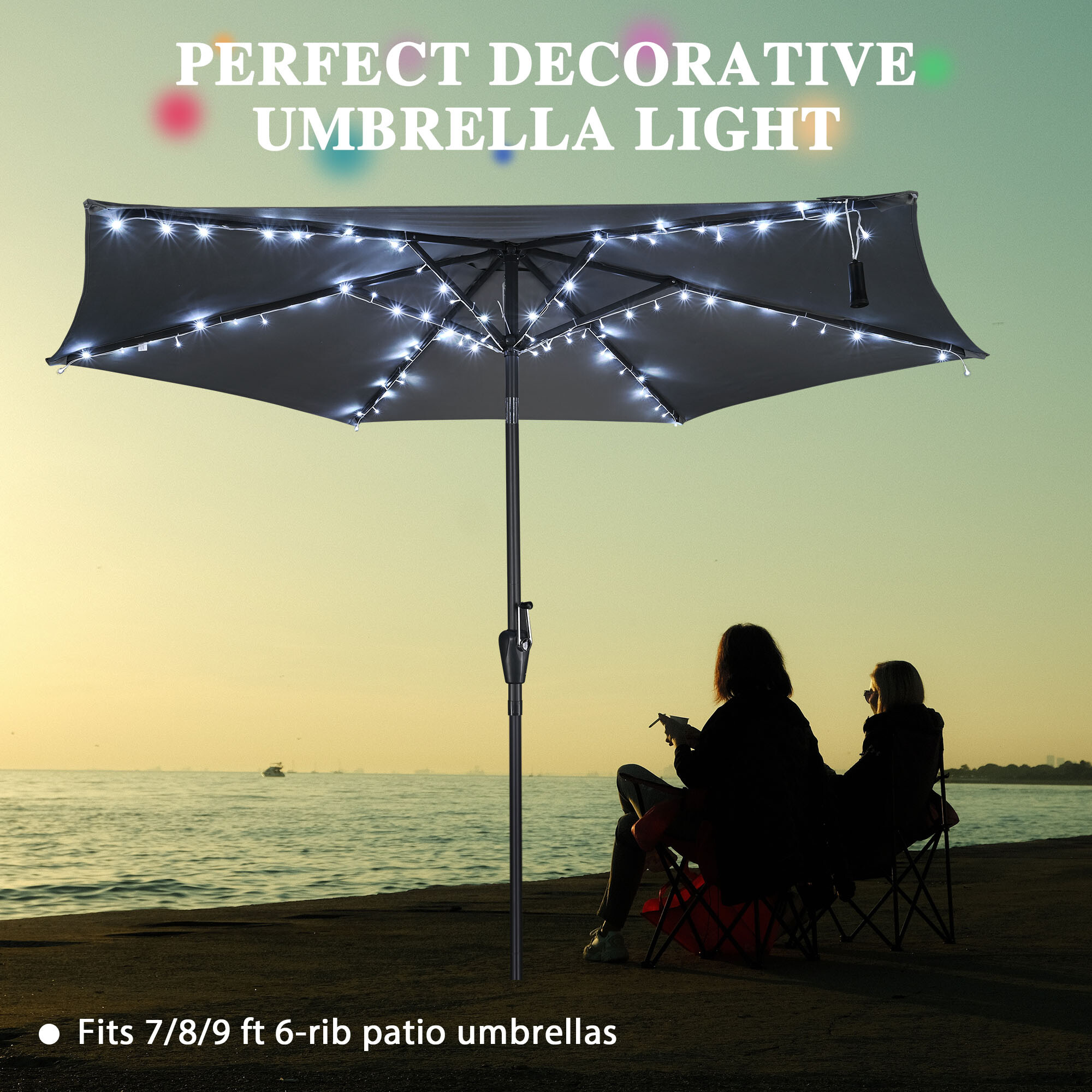 30LED Solar String Light Fit 6-Rib 8ft 9ft Aluminum Outdoor Patio Umbrella - Picture 4 of 11