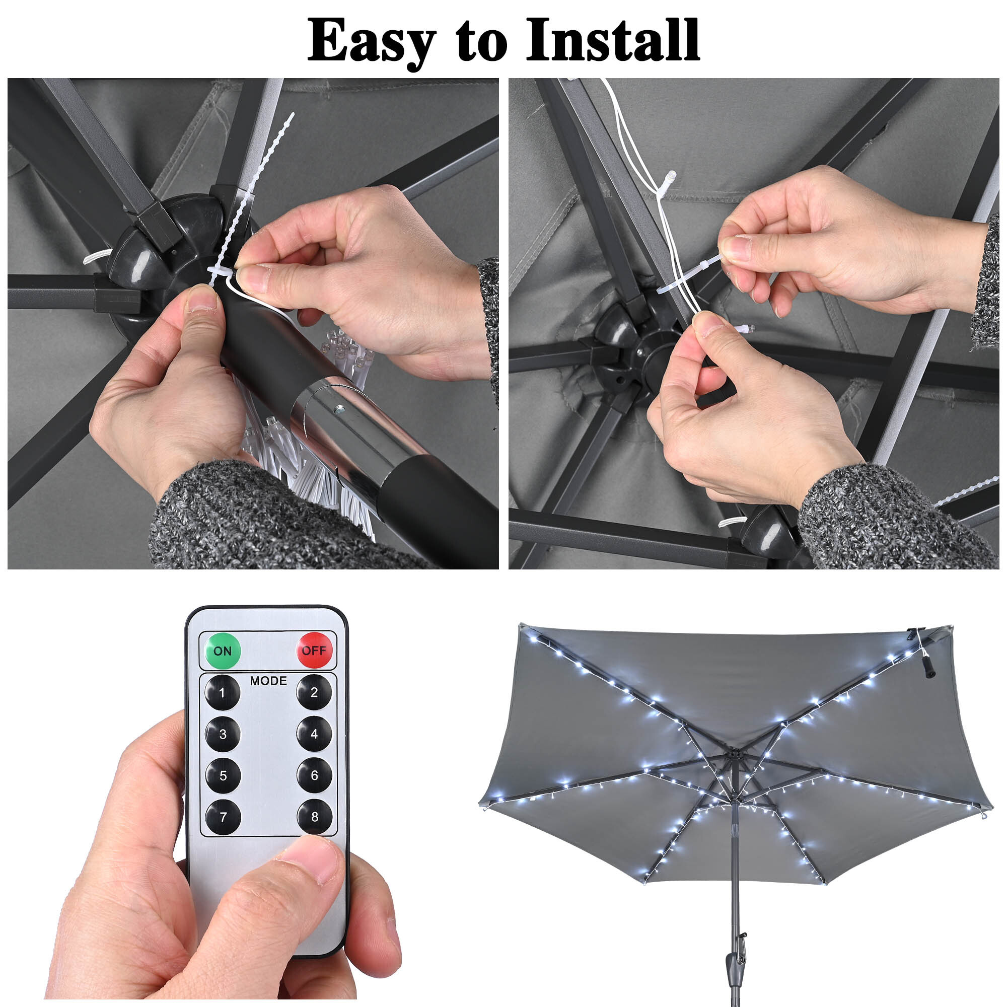 30LED Solar String Light Fit 6-Rib 8ft 9ft Aluminum Outdoor Patio Umbrella - Picture 6 of 11