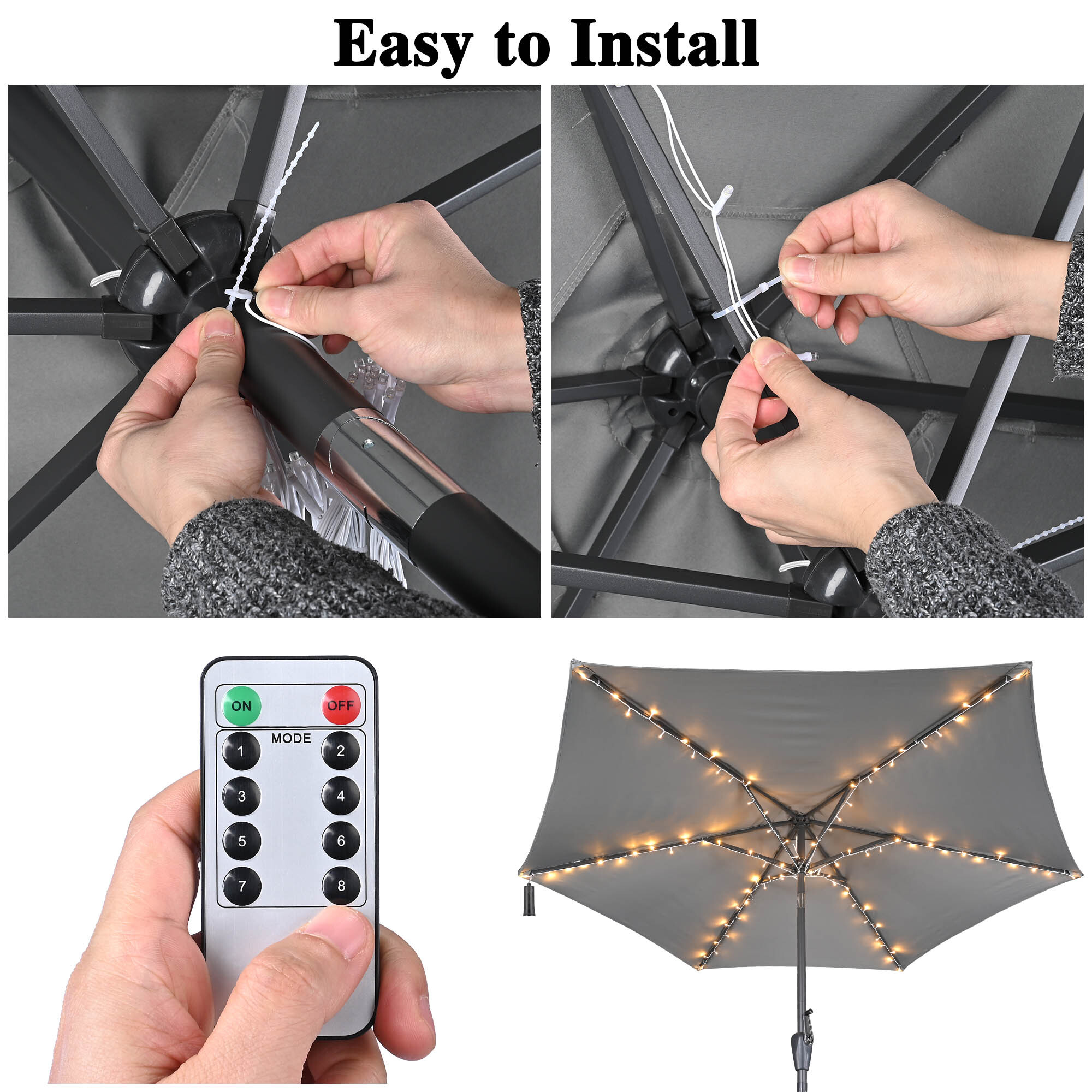 30LED Solar String Light Fit 6-Rib 8ft 9ft Aluminum Outdoor Patio Umbrella - Picture 11 of 11