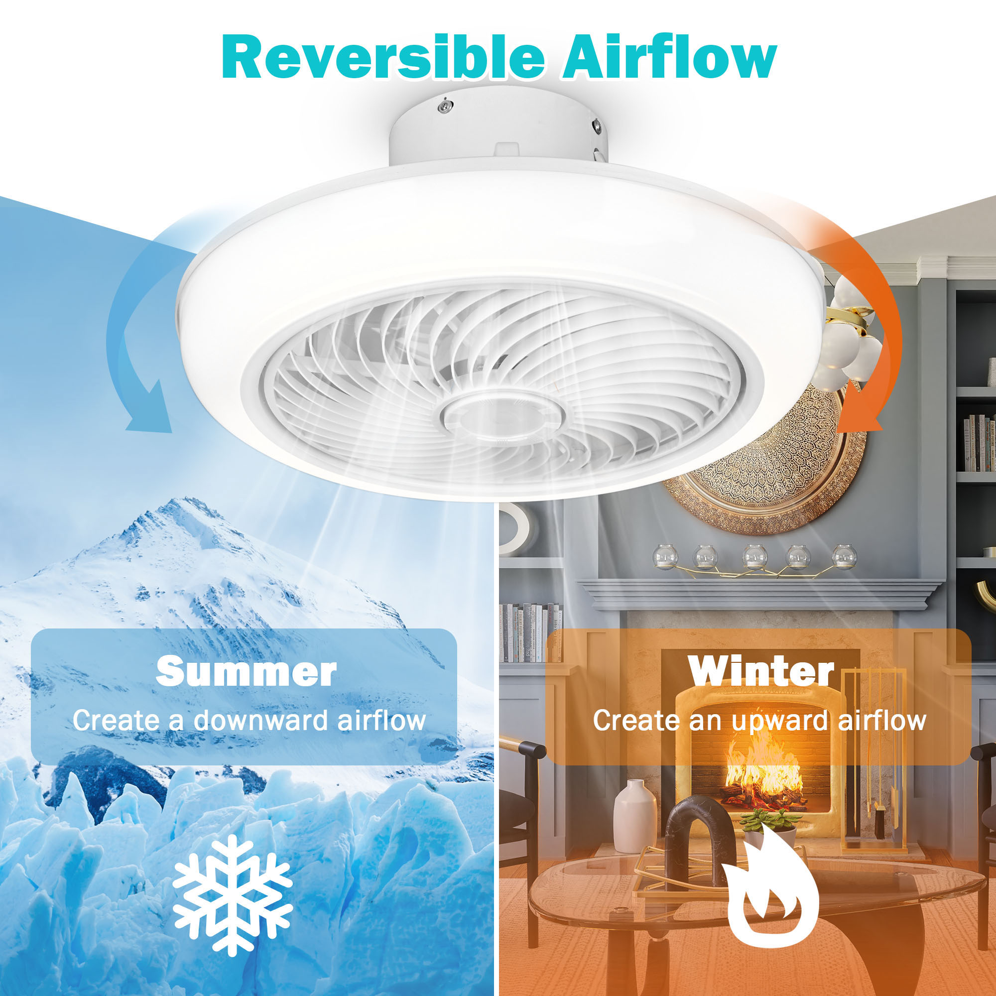 Modern Enclosed Ceiling Fan with Light Dimmable Lamp Reversible Airflow Bedroom - Bild 7 von 17