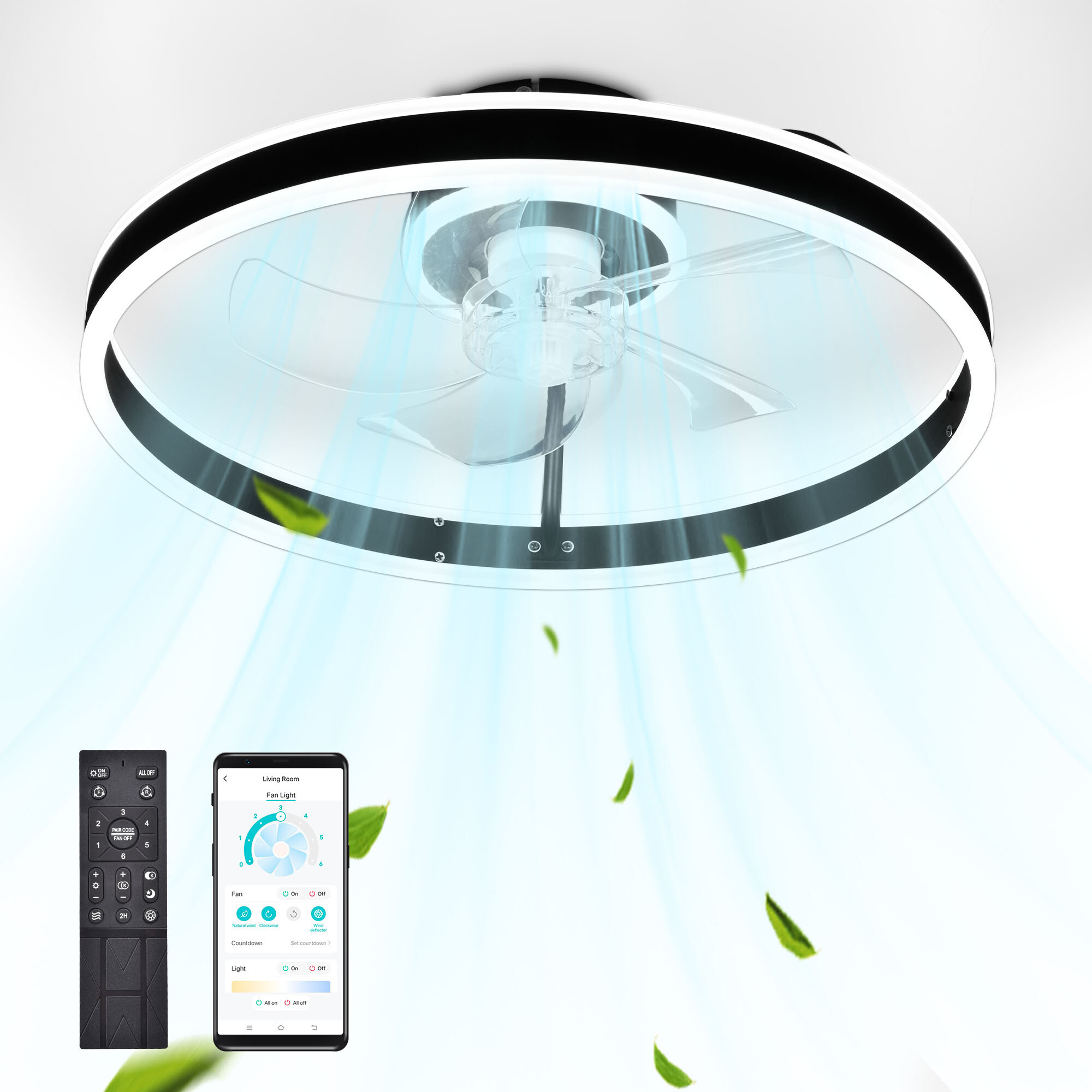 Modern Enclosed Ceiling Fan with Light Dimmable Lamp Reversible Airflow Bedroom - Bild 2 von 17