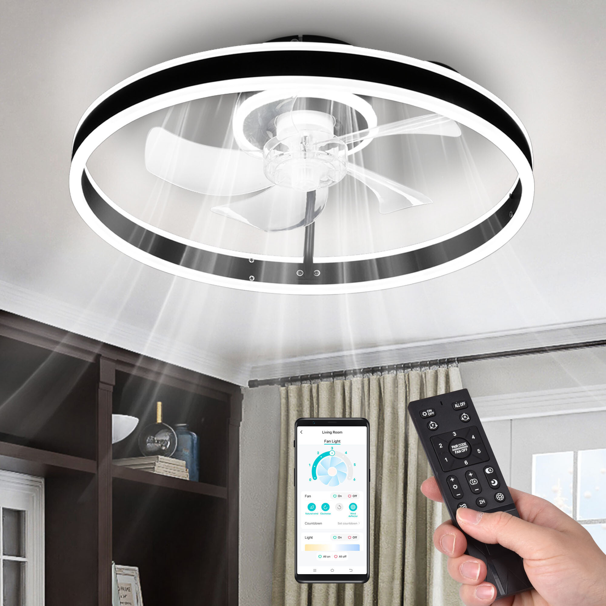 Modern Enclosed Ceiling Fan with Light Dimmable Lamp Reversible Airflow Bedroom - Bild 8 von 17