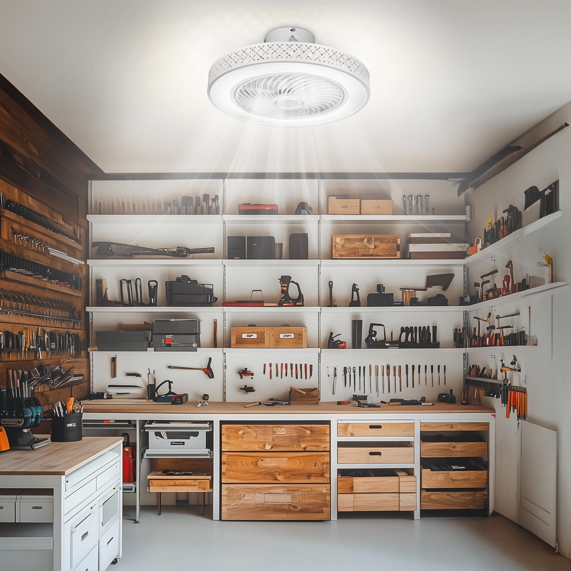 Modern Enclosed Ceiling Fan with Light Dimmable Lamp Reversible Airflow Bedroom - Bild 13 von 17