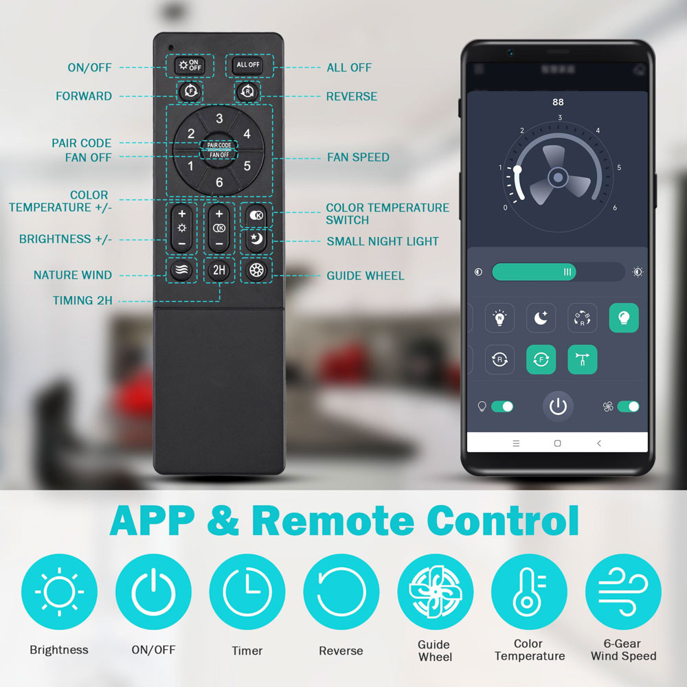 Modern Enclosed Ceiling Fan with Light Dimmable Lamp Reversible Airflow Bedroom - Bild 16 von 17