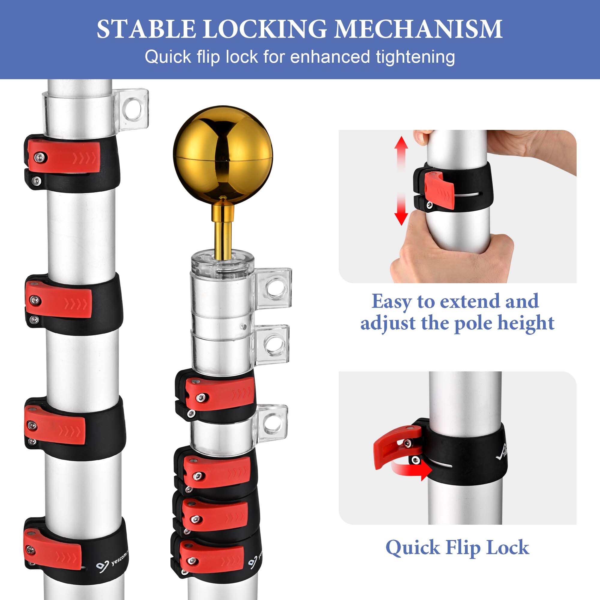 Apluschoice EZ GO Aluminum RV Flag Pole Kit with Solar Light for Camping - Picture 13 of 25