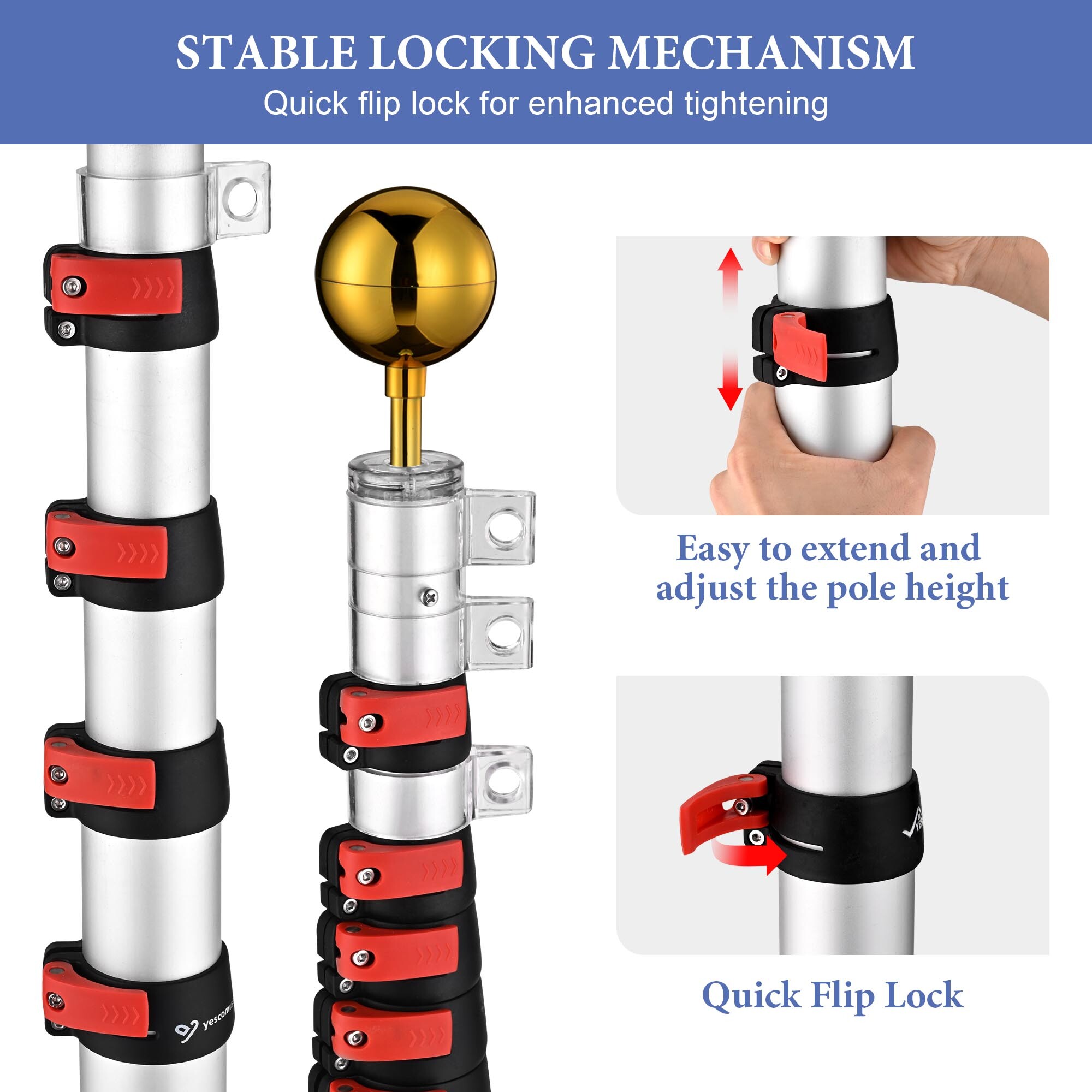 Apluschoice EZ GO Aluminum RV Flag Pole Kit with Solar Light for Camping - Picture 22 of 25