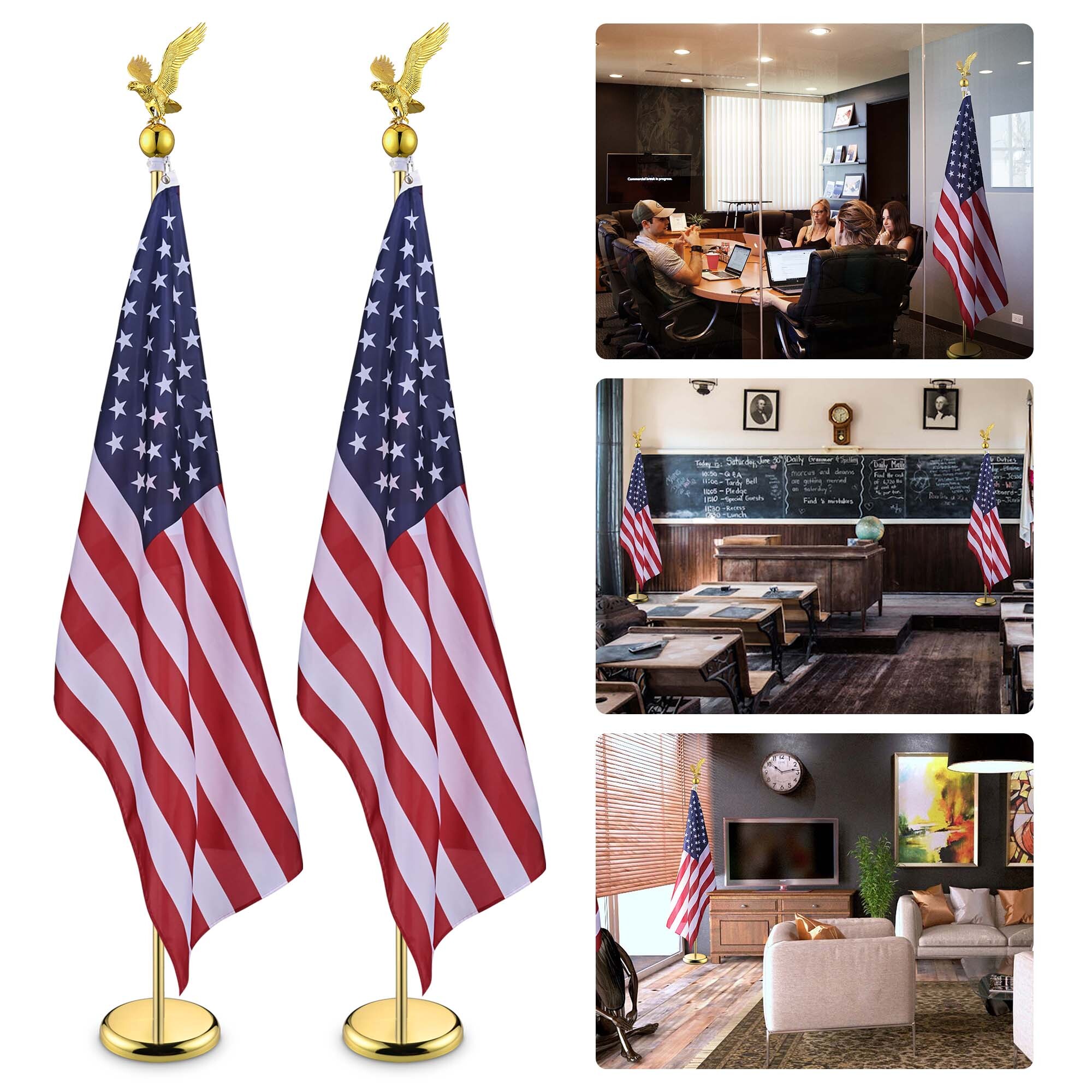 Aplus Indoor Flag Pole Kit Eagle Topper with Base US Flag Office School - Picture 6 of 16