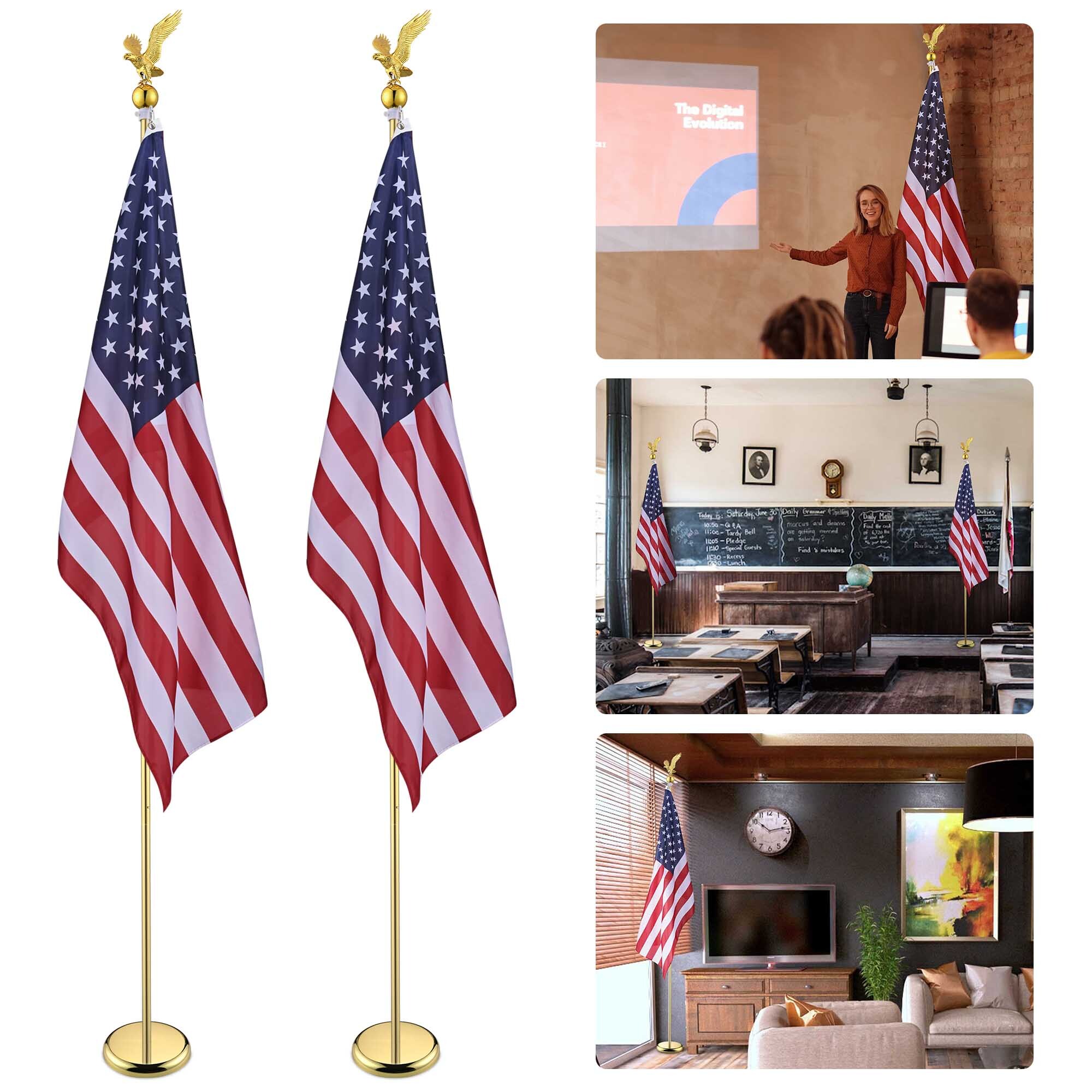 Aplus Indoor Flag Pole Kit Eagle Topper with Base US Flag Office School - Picture 12 of 16